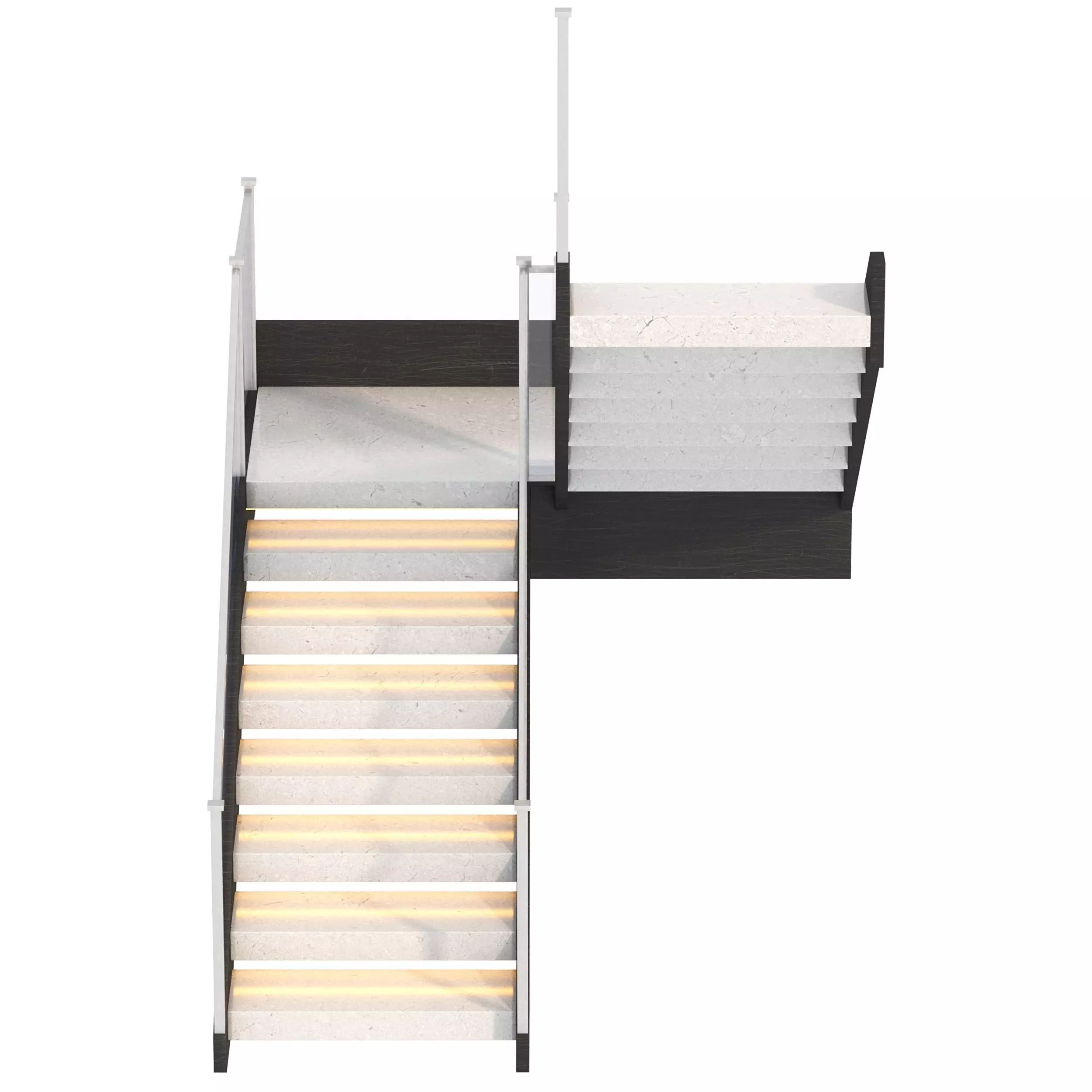 Modern Stone Stair with Framed Glass Railing 3D model_2