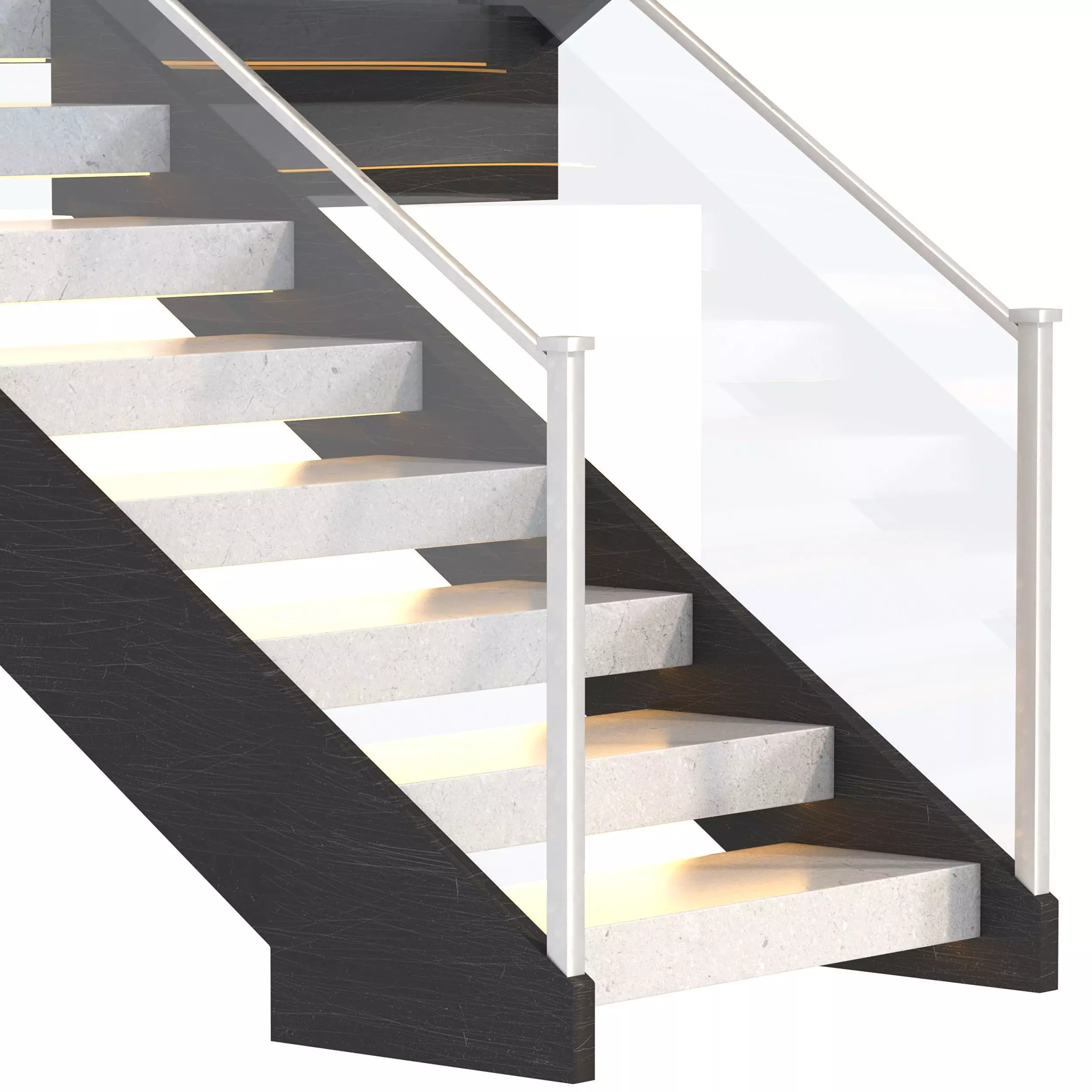 Modern Stone Stair with Framed Glass Railing 3D model_1