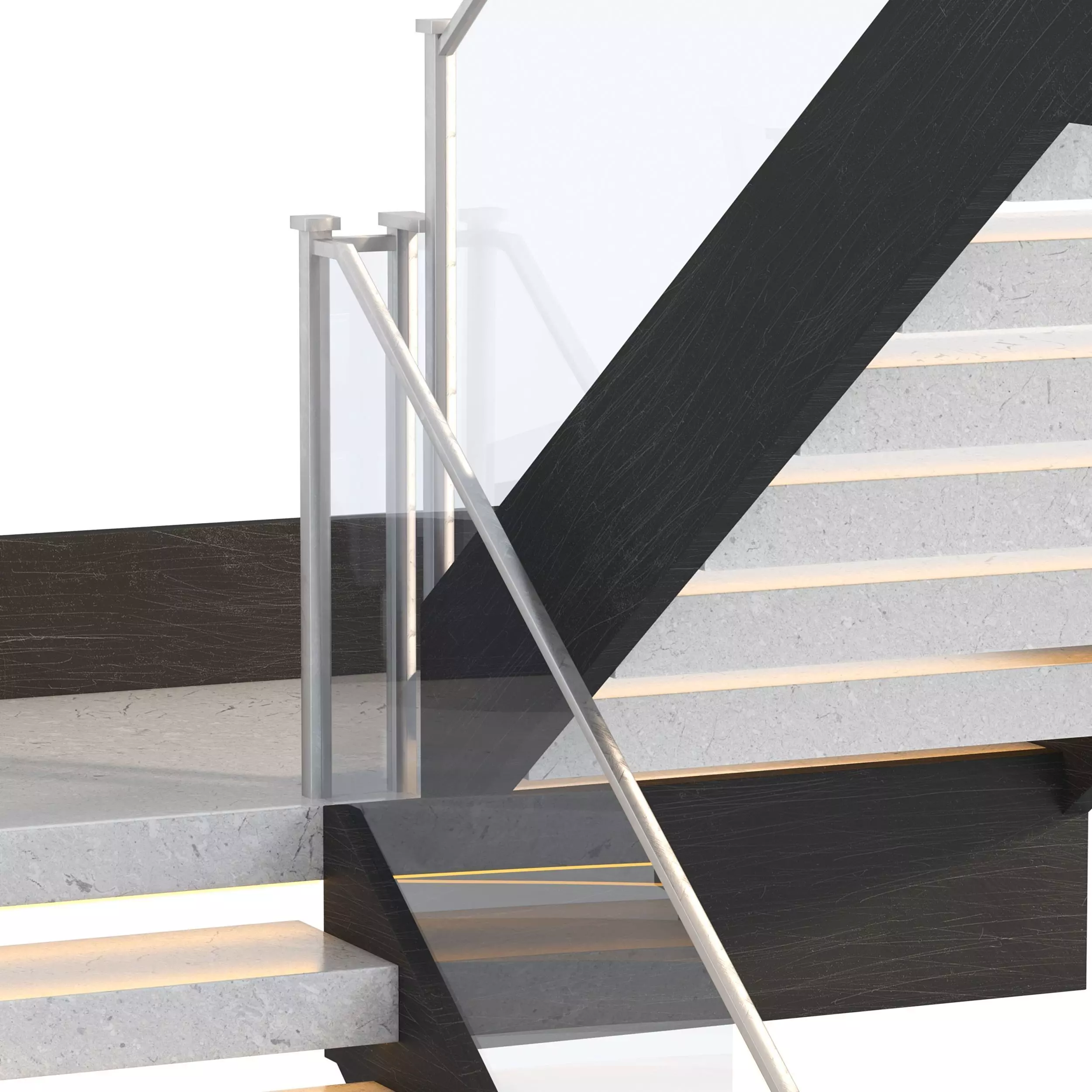 Modern Stone Stair with Framed Glass Railing 3D model_6