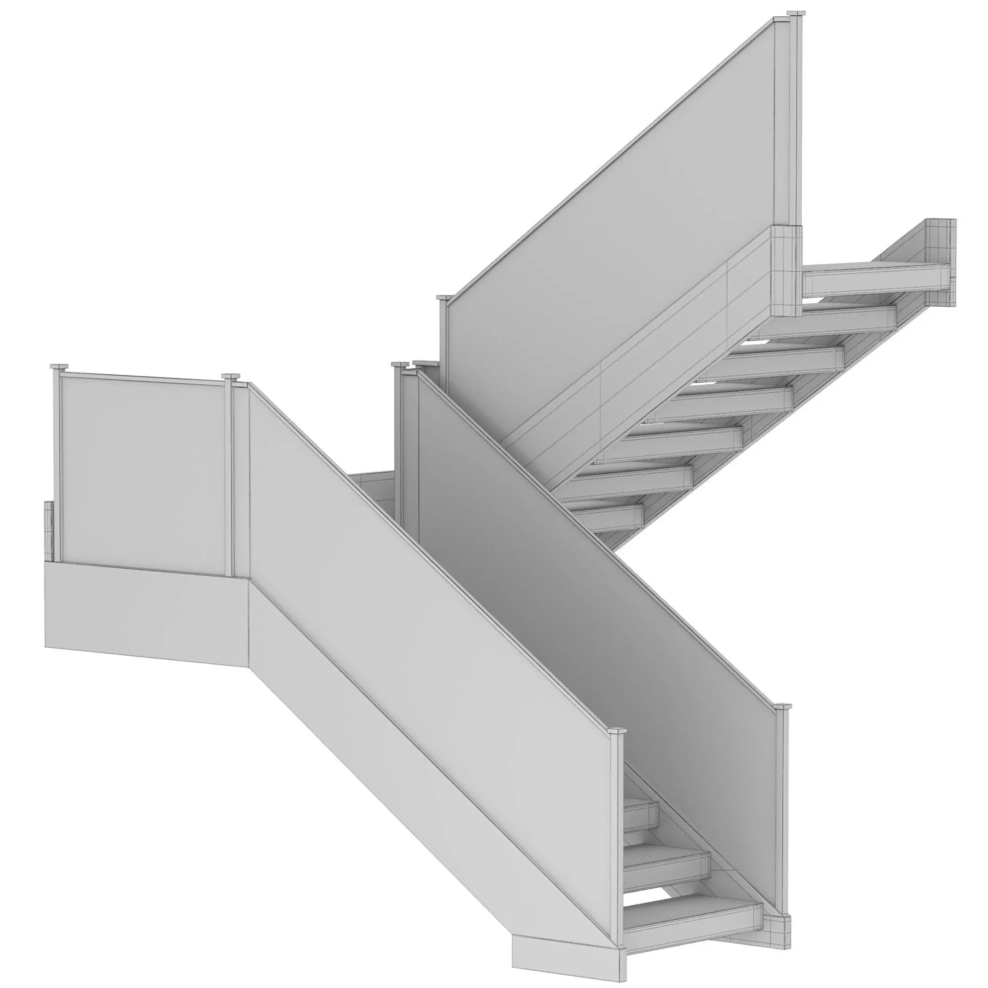 Modern Stone Stair with Framed Glass Railing 3D model_3