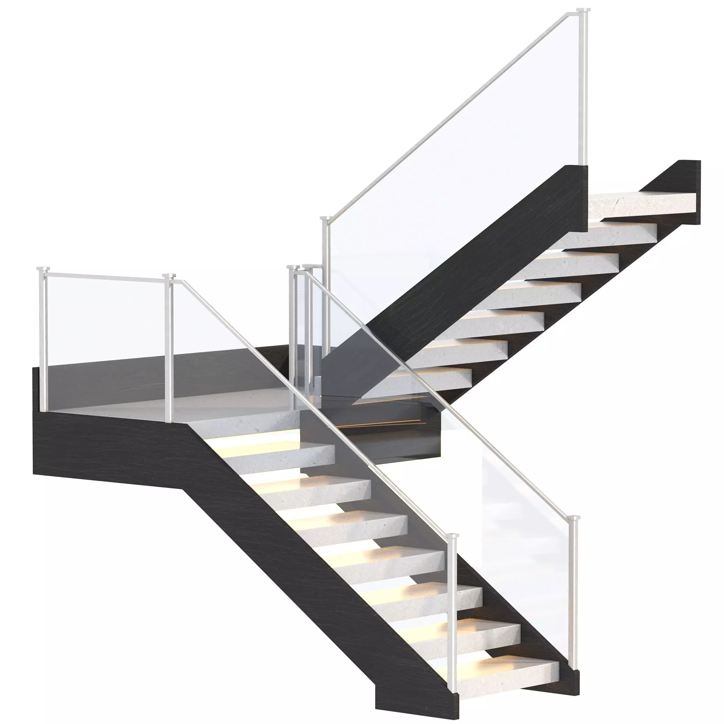 Modern Stone Stair with Framed Glass Railing 3D model_0