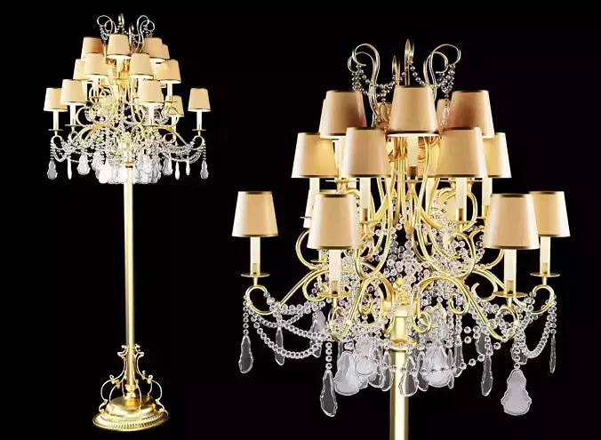 Ornate classic Italian floor lamp with Bohemian crystals