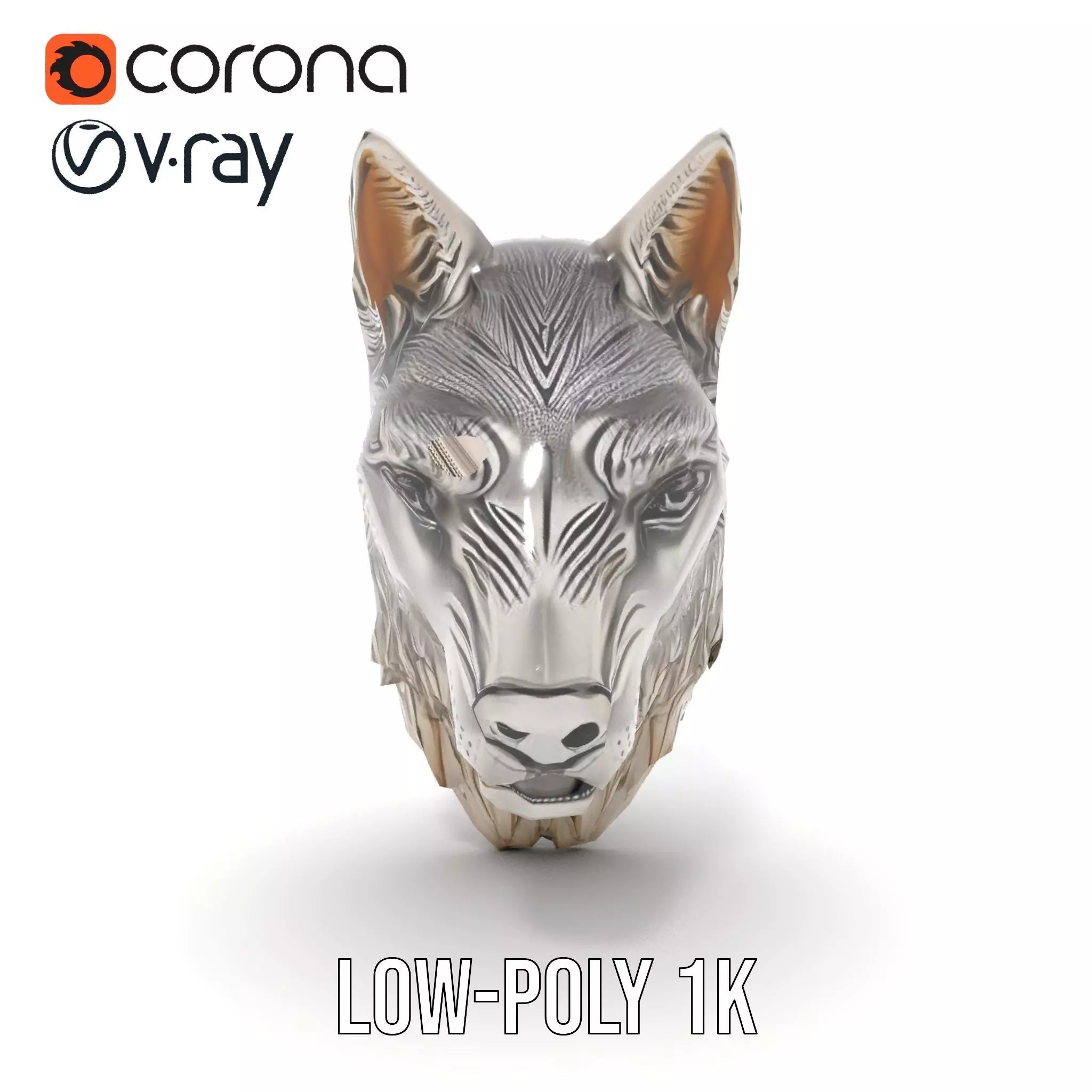 Silver Wolf Head Sculpture model pack Low-poly 3D model_12