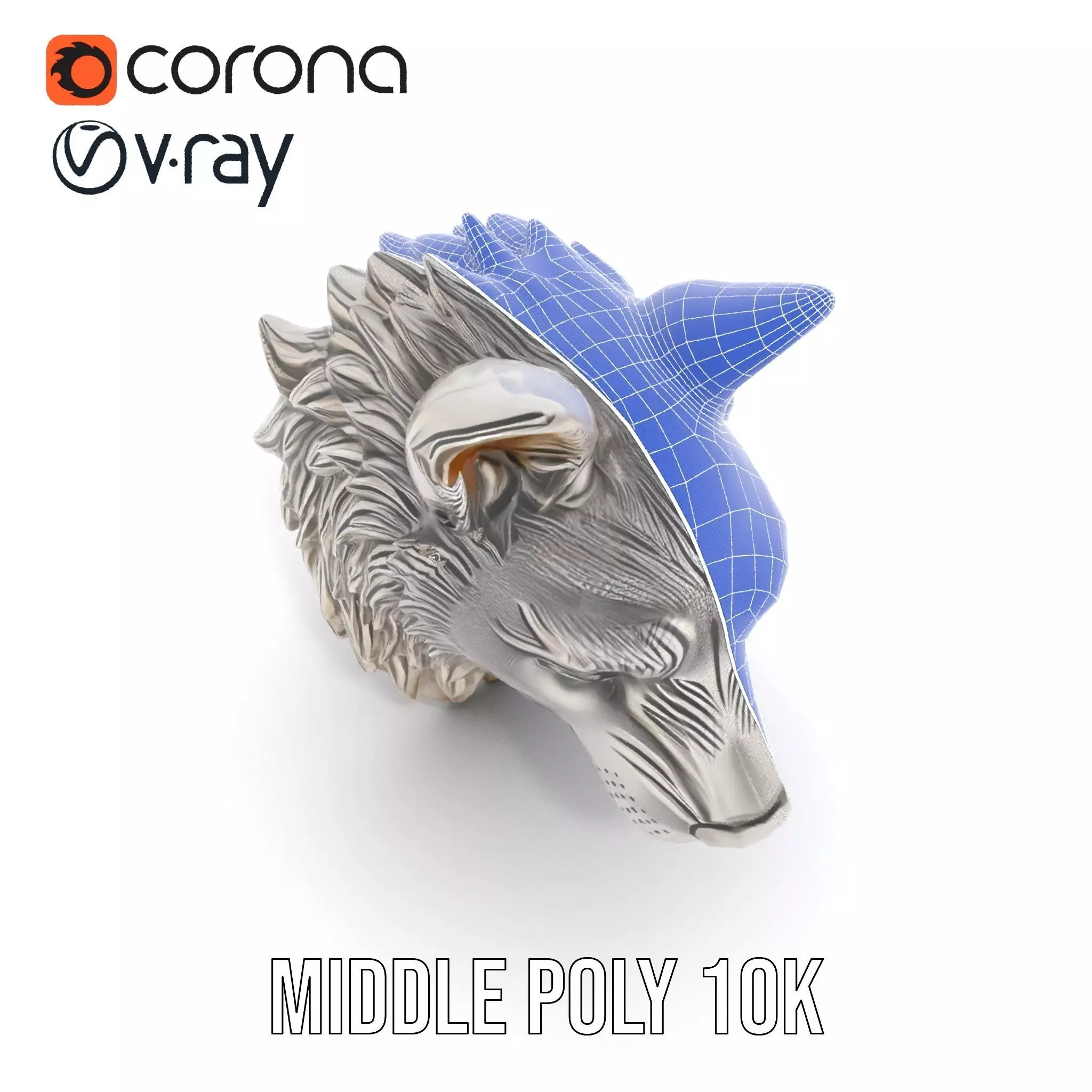 Silver Wolf Head Sculpture model pack Low-poly 3D model_13