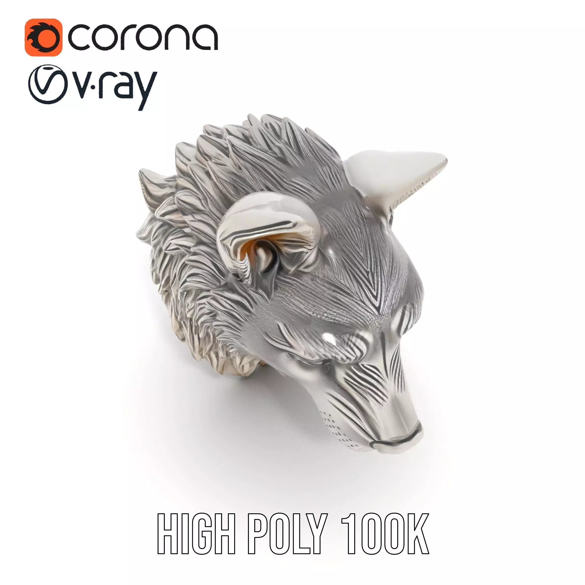 Silver Wolf Head Sculpture model pack Low-poly 3D model_25