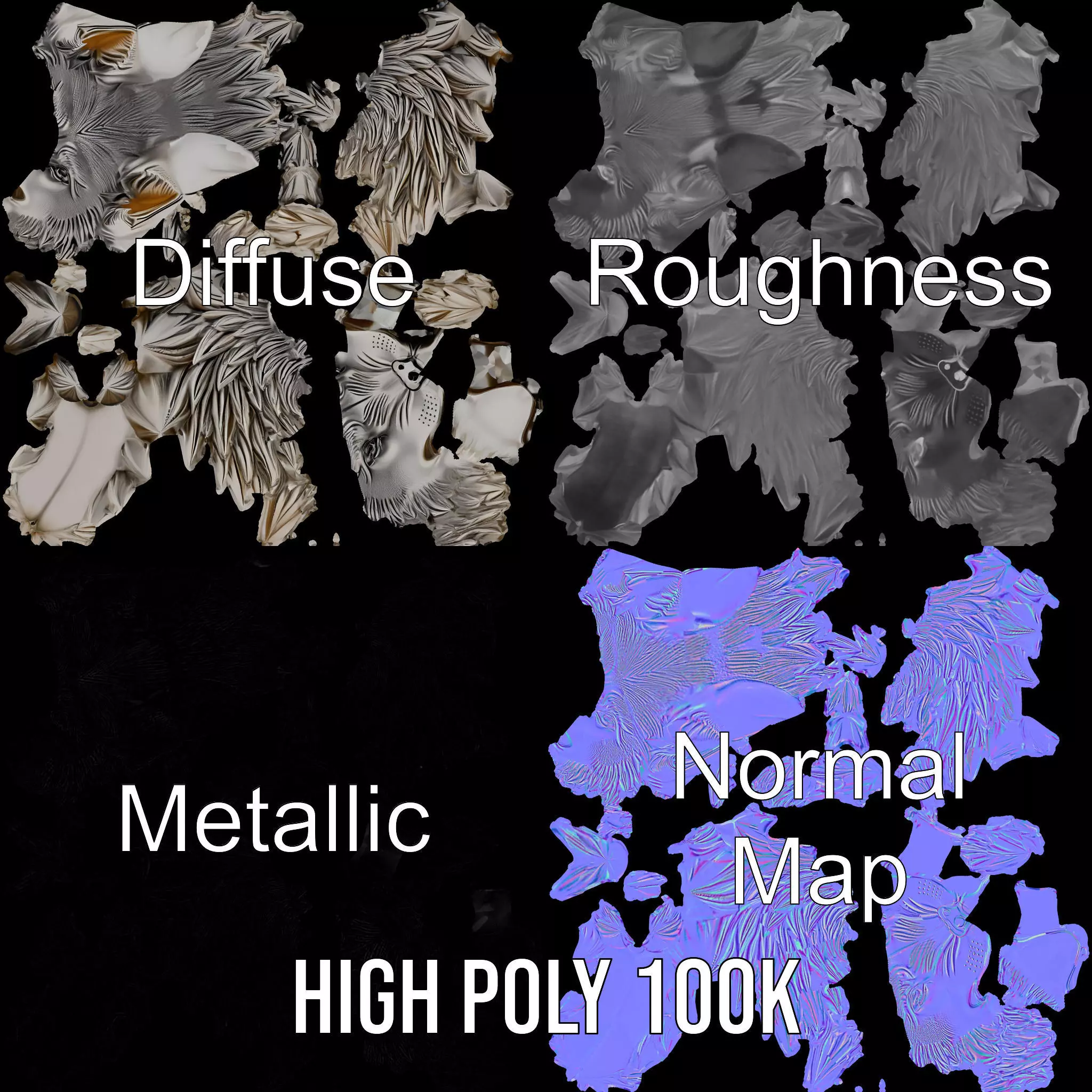 Silver Wolf Head Sculpture model pack Low-poly 3D model_3