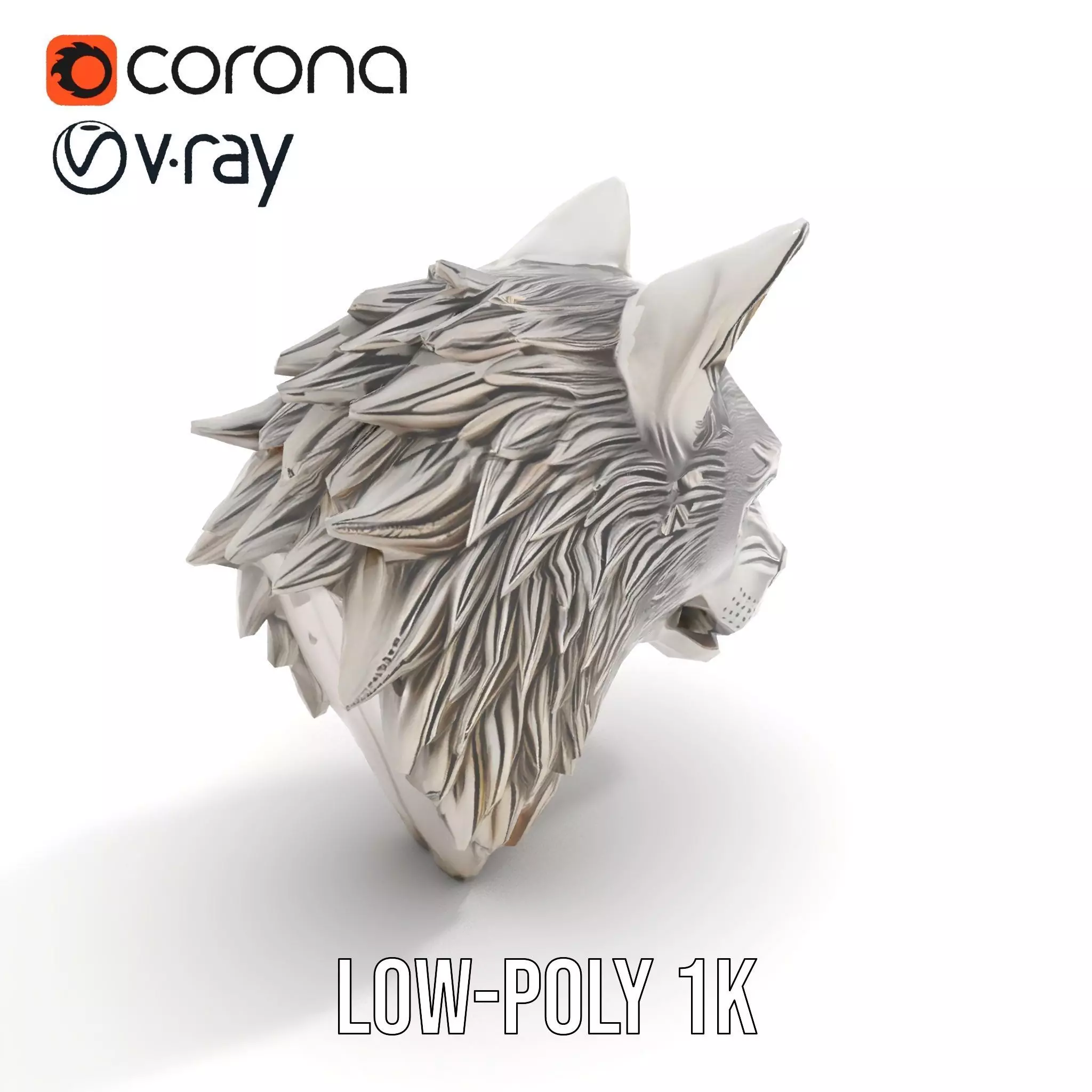 Silver Wolf Head Sculpture model pack Low-poly 3D model_9