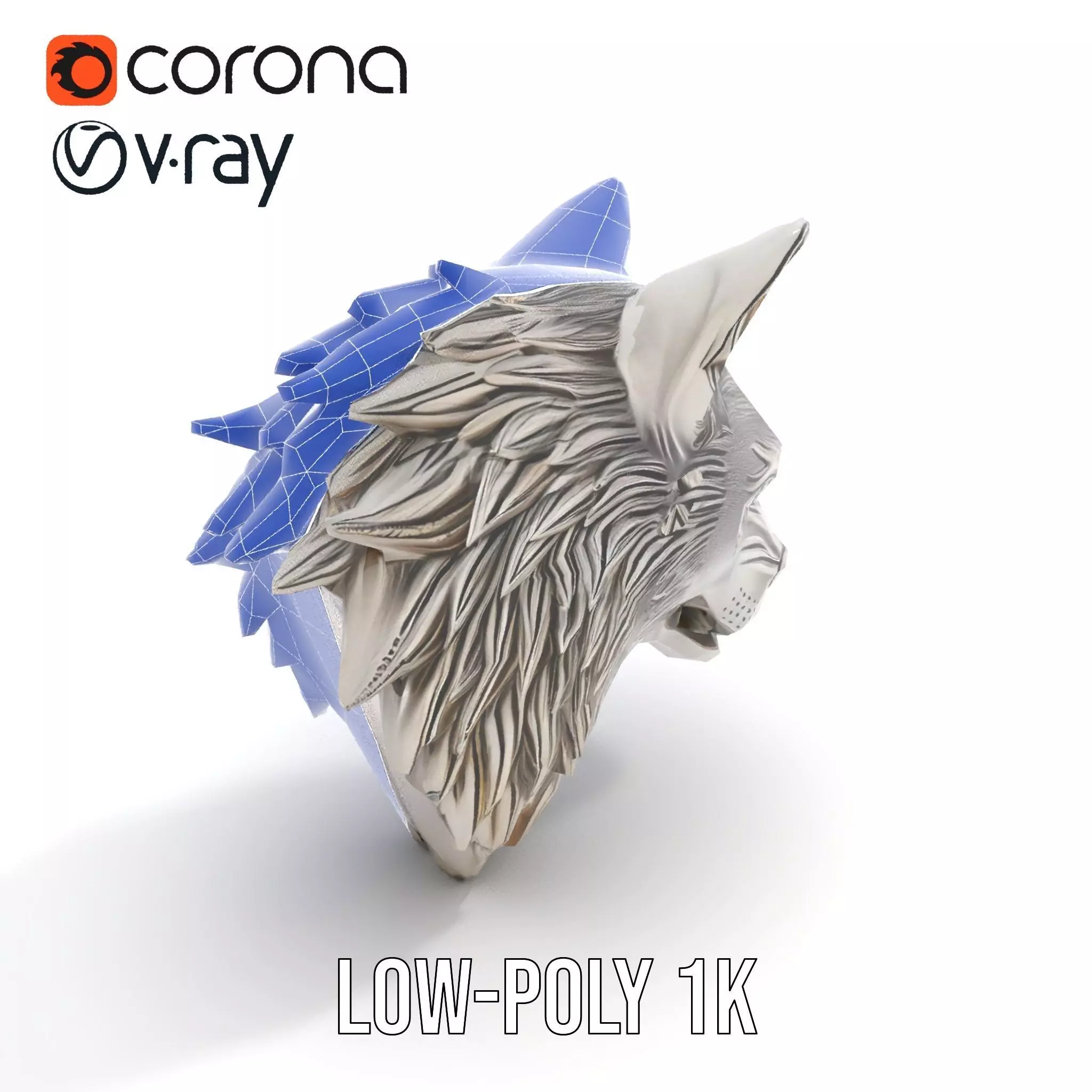 Silver Wolf Head Sculpture model pack Low-poly 3D model_27