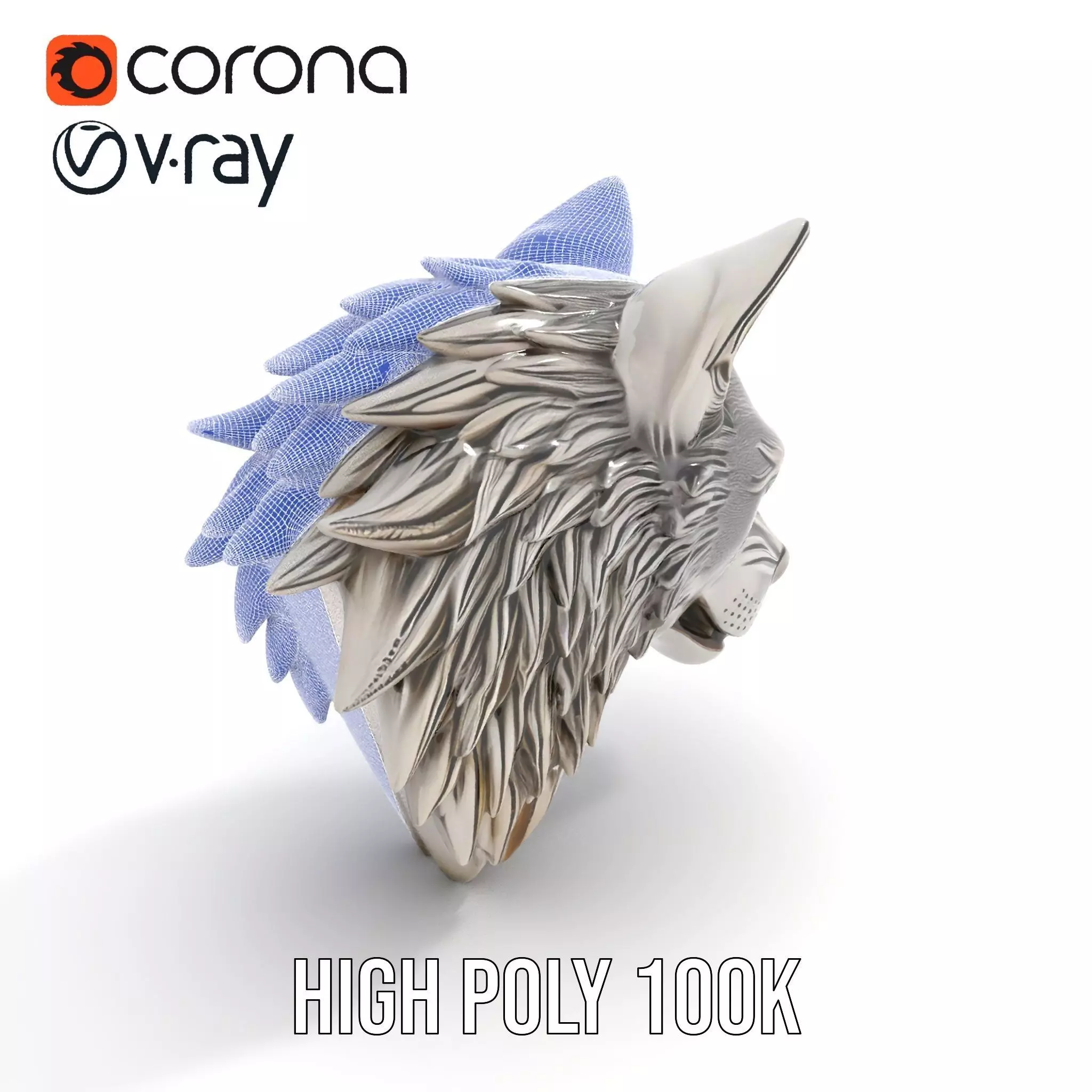 Silver Wolf Head Sculpture model pack Low-poly 3D model_22