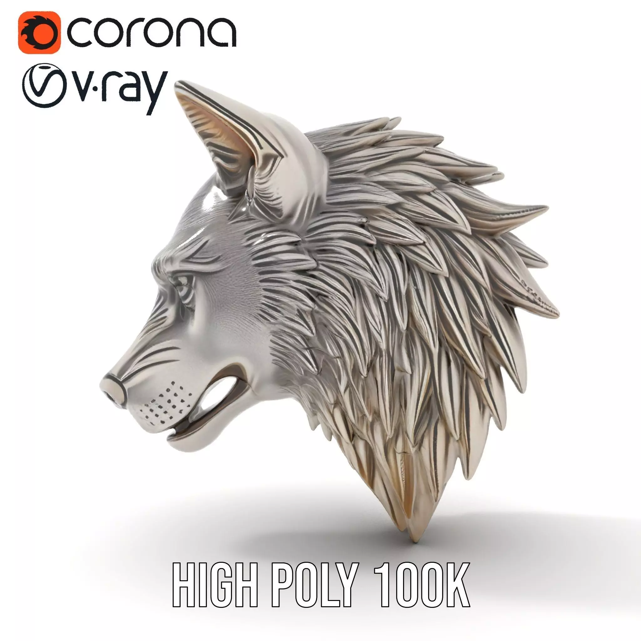 Silver Wolf Head Sculpture model pack Low-poly 3D model_28