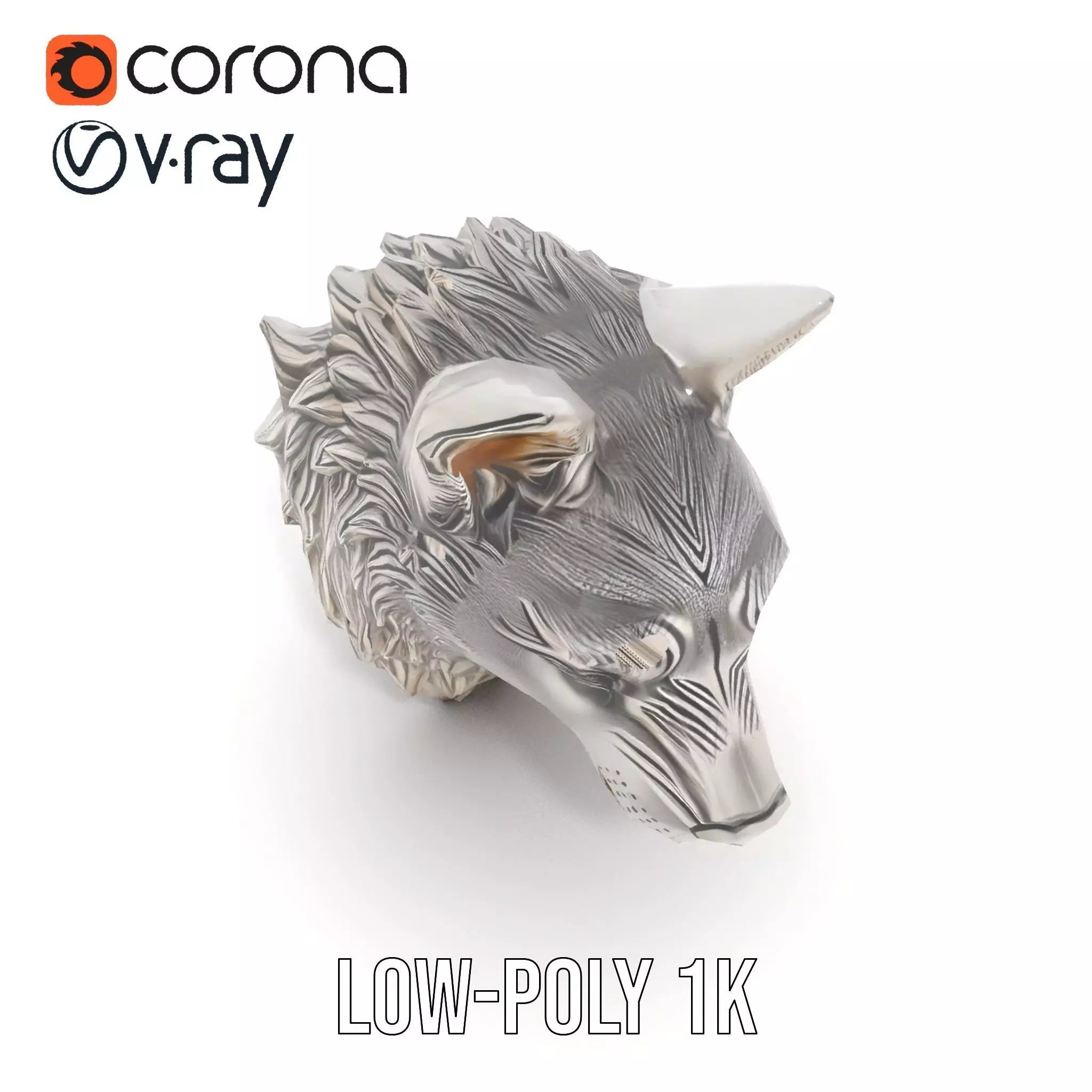Silver Wolf Head Sculpture model pack Low-poly 3D model_14