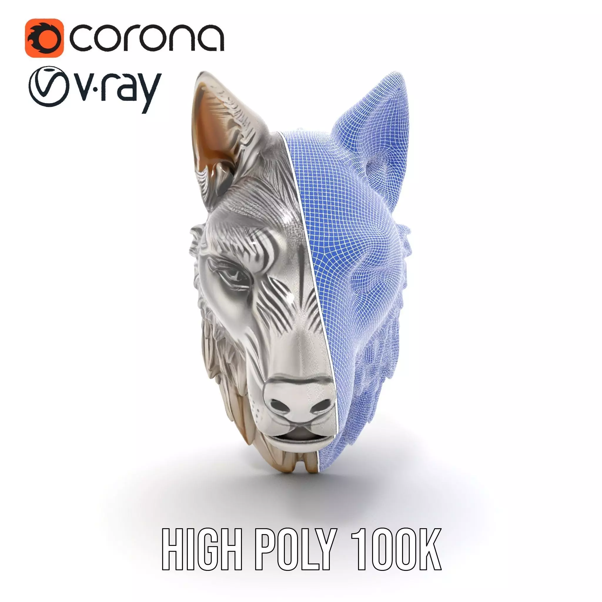 Silver Wolf Head Sculpture model pack Low-poly 3D model_32