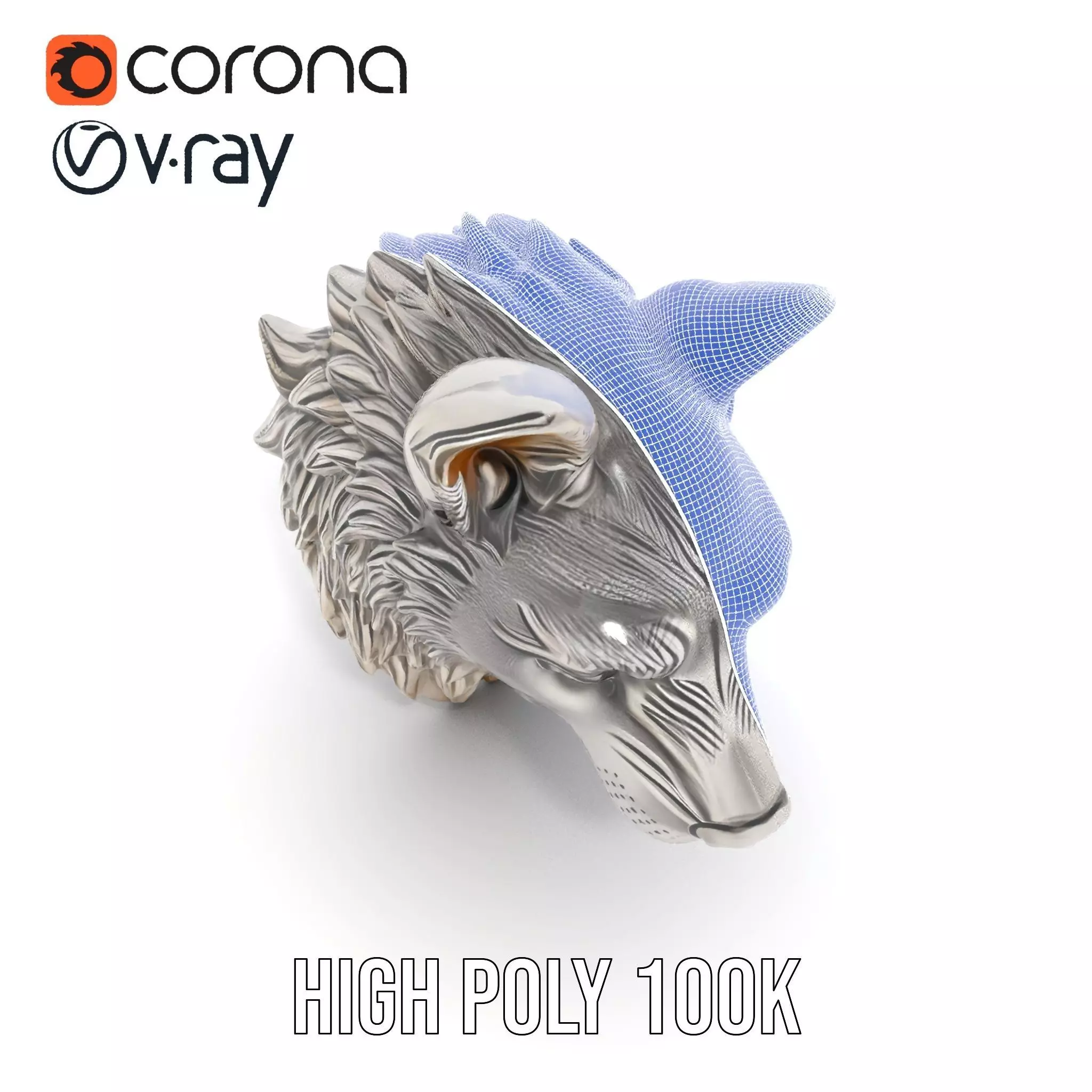 Silver Wolf Head Sculpture model pack Low-poly 3D model_34