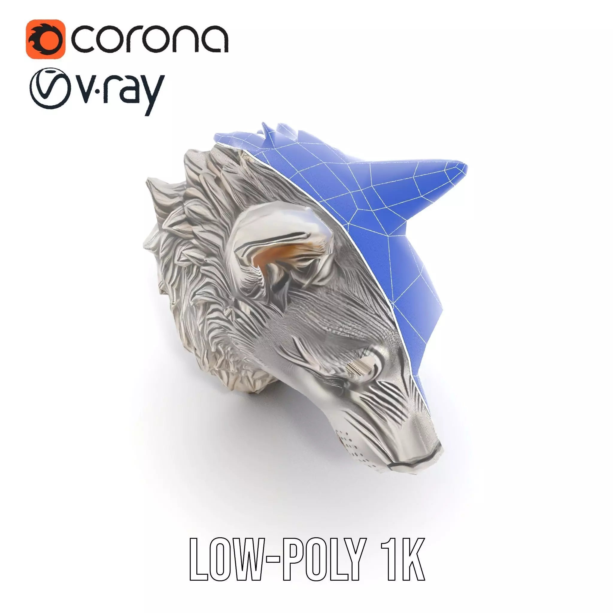 Silver Wolf Head Sculpture model pack Low-poly 3D model_21