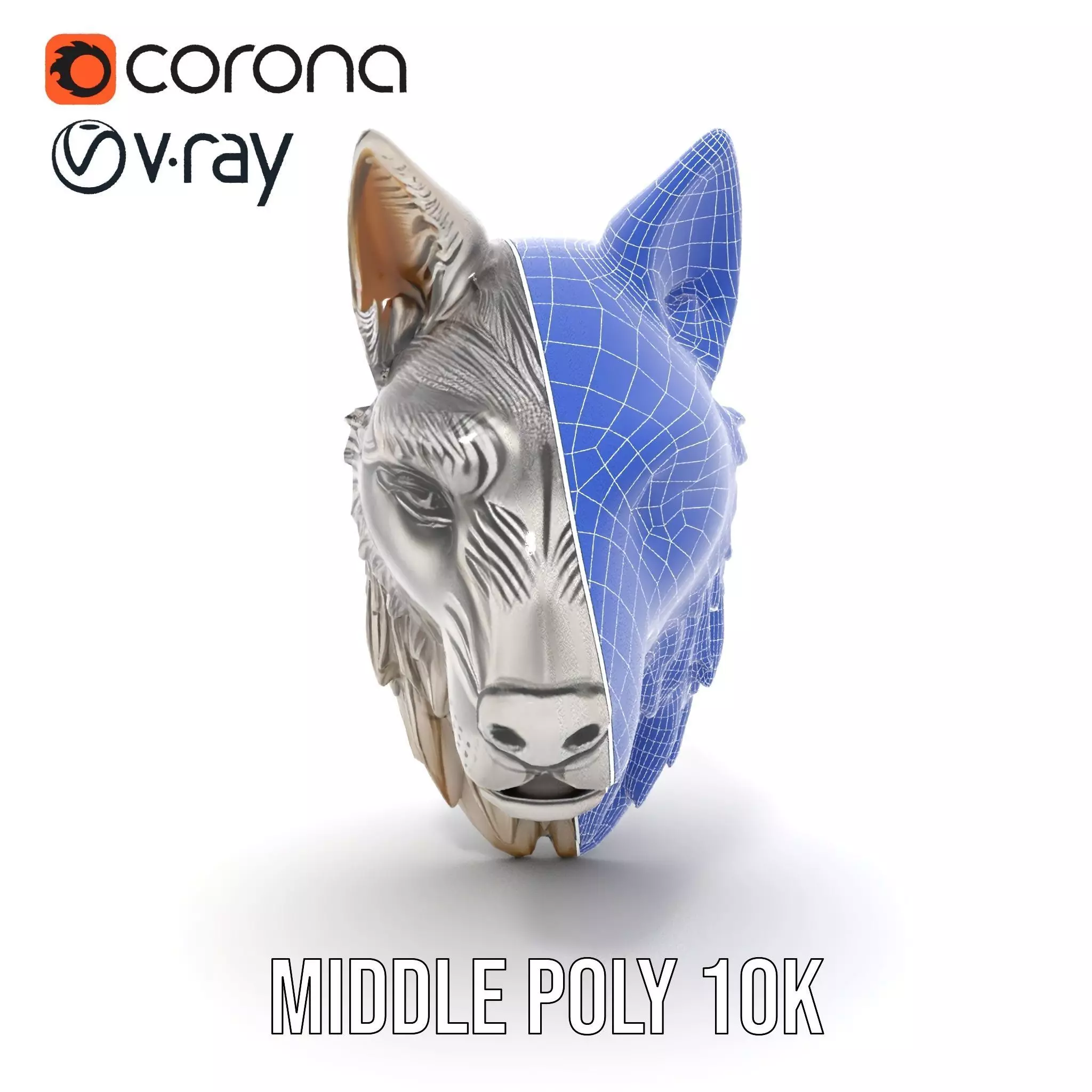 Silver Wolf Head Sculpture model pack Low-poly 3D model_17