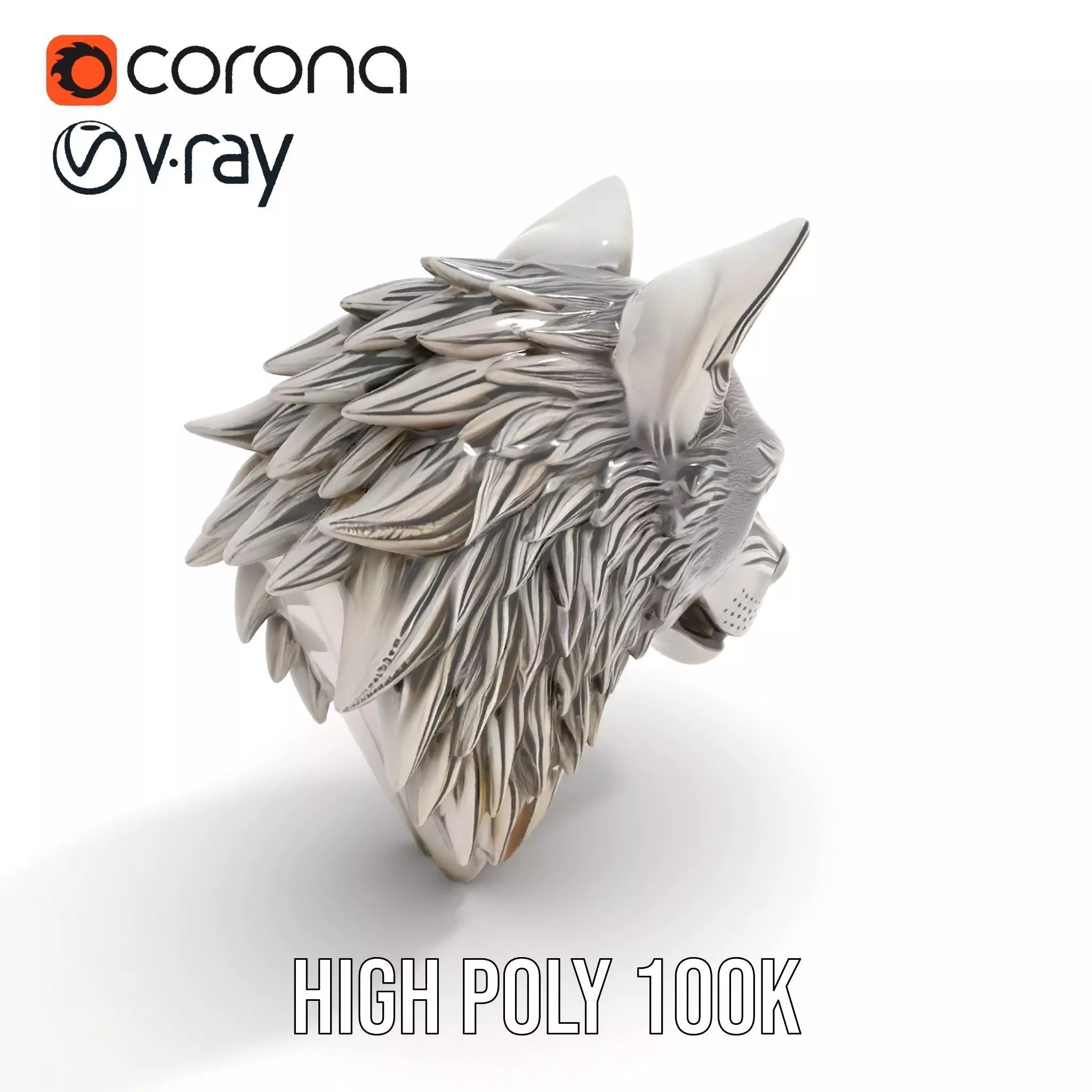 Silver Wolf Head Sculpture model pack Low-poly 3D model_19