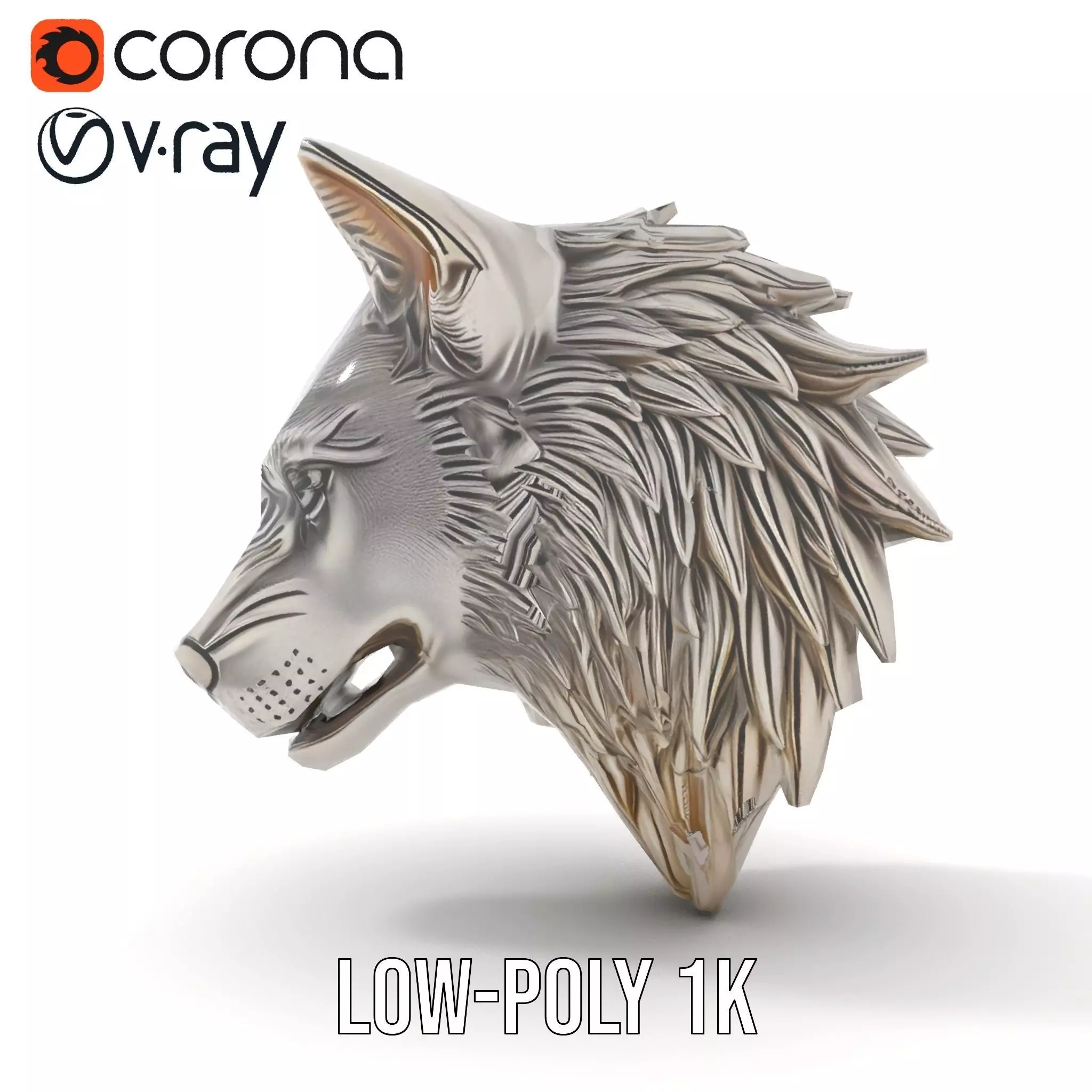 Silver Wolf Head Sculpture model pack Low-poly 3D model_16