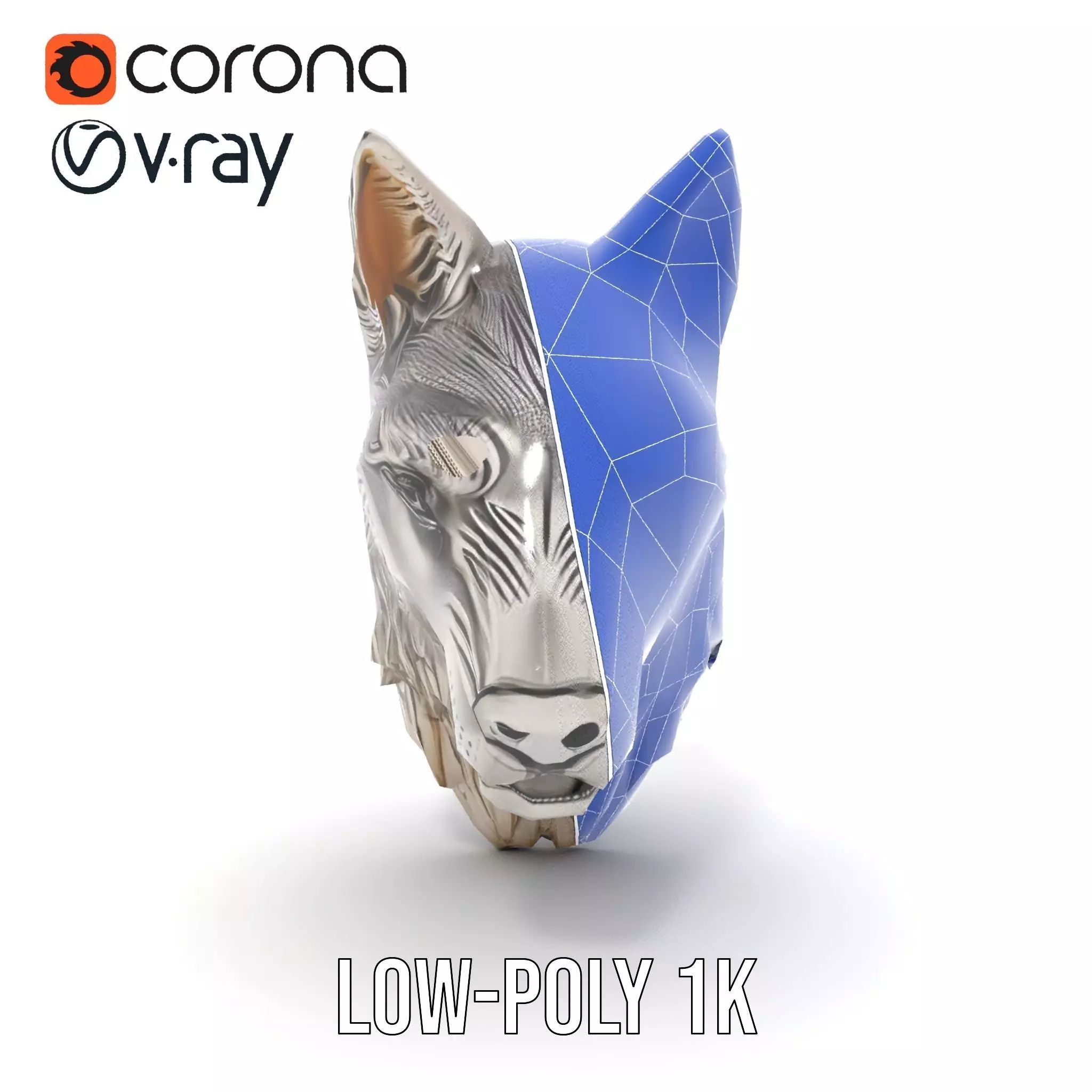 Silver Wolf Head Sculpture model pack Low-poly 3D model_18