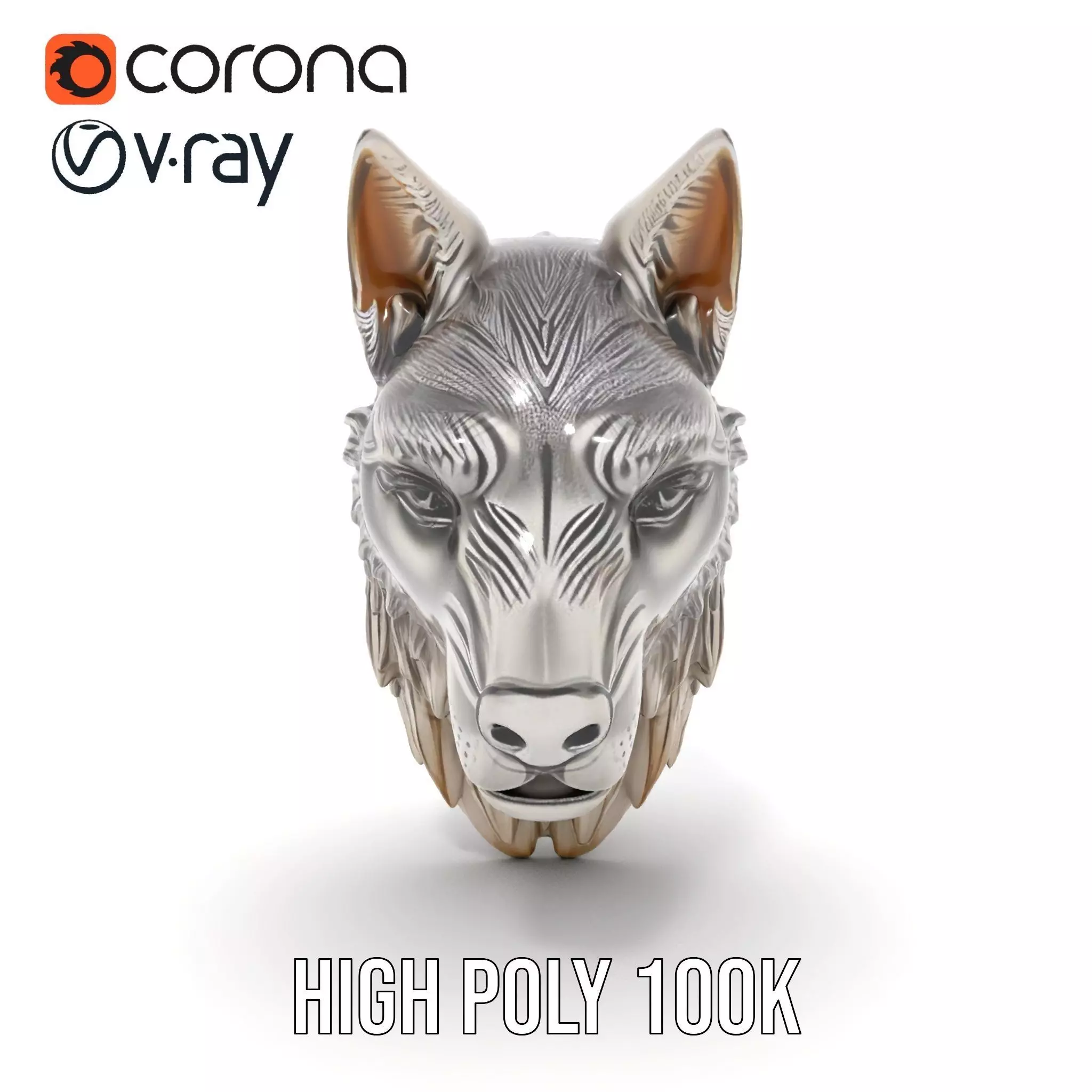 Silver Wolf Head Sculpture model pack Low-poly 3D model_31