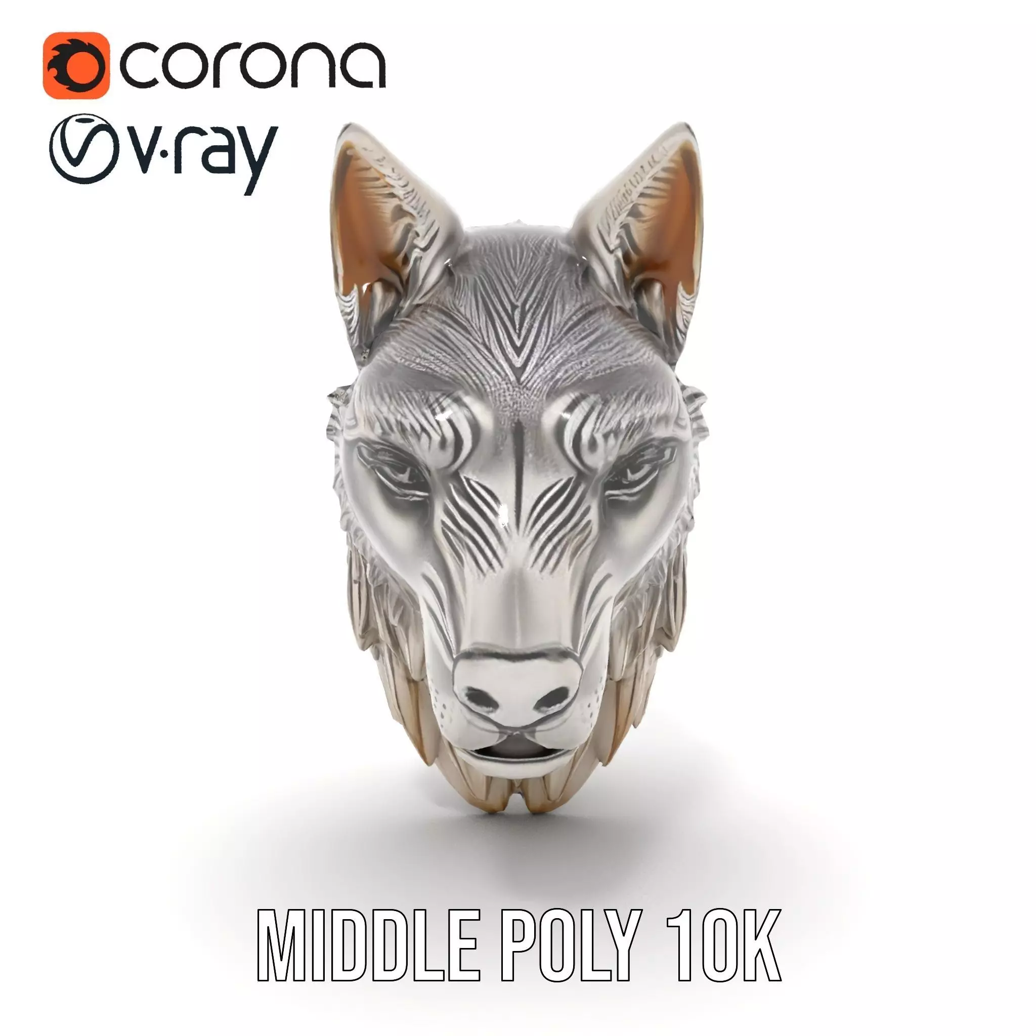 Silver Wolf Head Sculpture model pack Low-poly 3D model_20