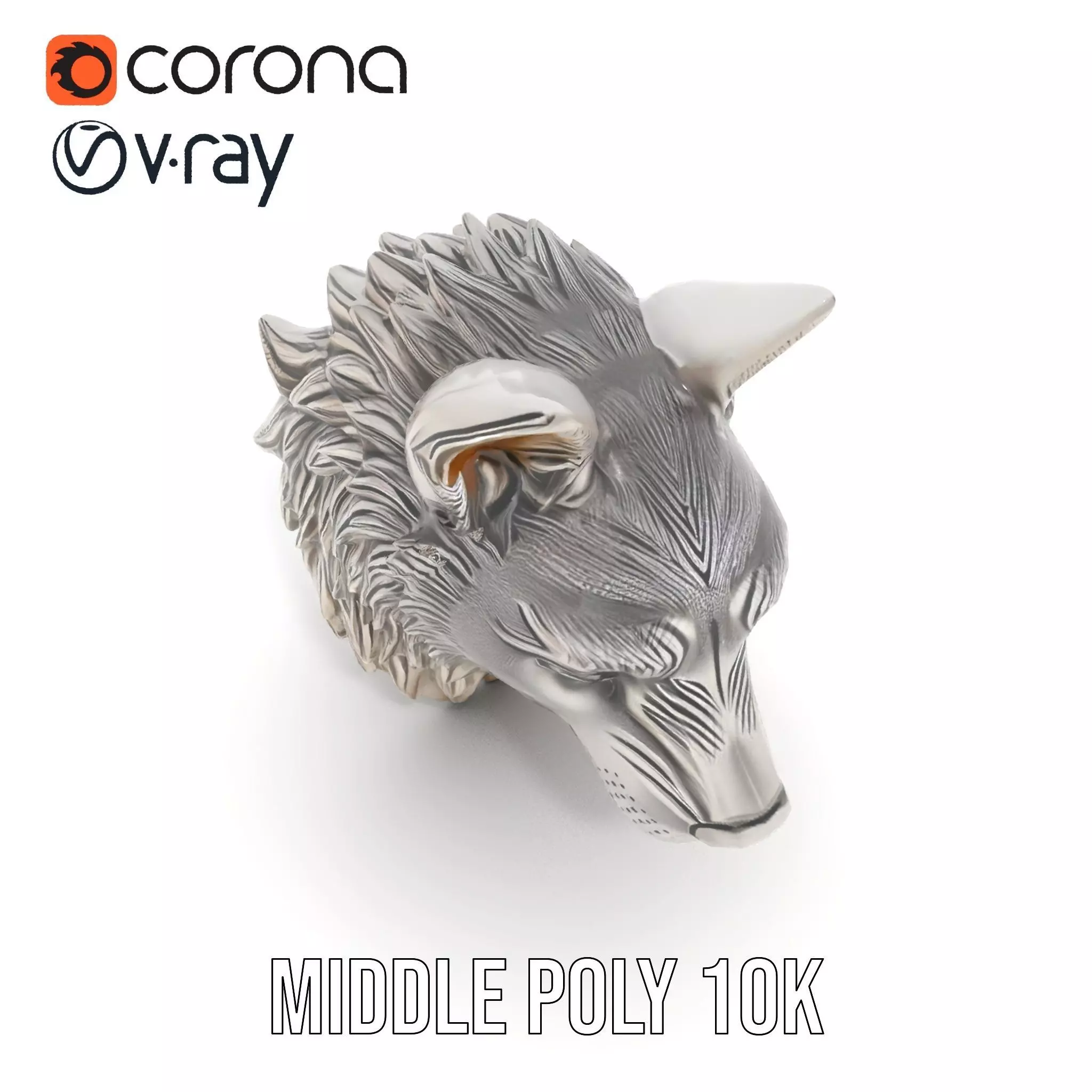 Silver Wolf Head Sculpture model pack Low-poly 3D model_6