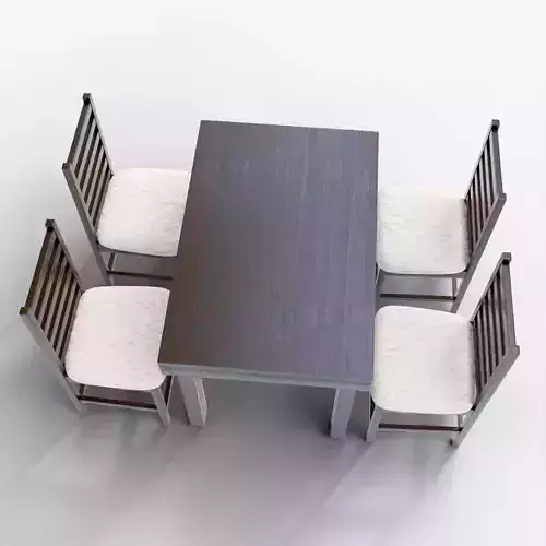 Realistic 3D Model of Wooden Dining Set with Cushioned Chair