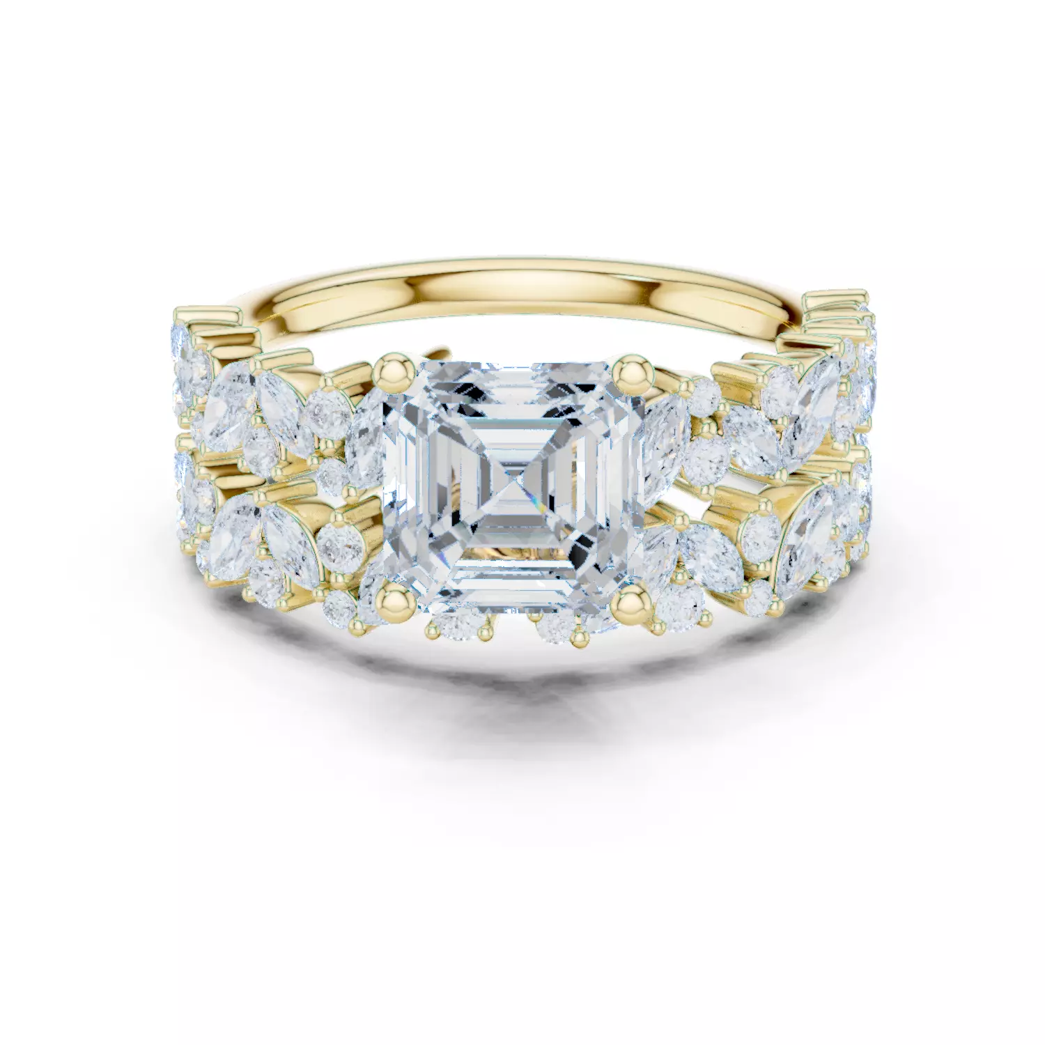 7mm Asscher Cut Diamond Wedding Ring Set 3DM STL Video 3D print model_13