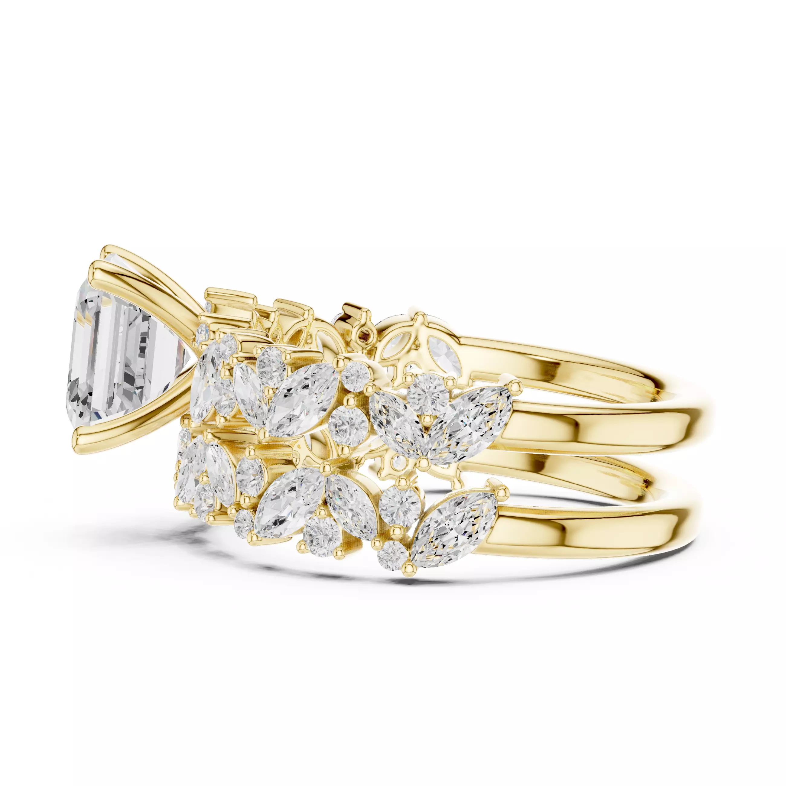 7mm Asscher Cut Diamond Wedding Ring Set 3DM STL Video 3D print model_8