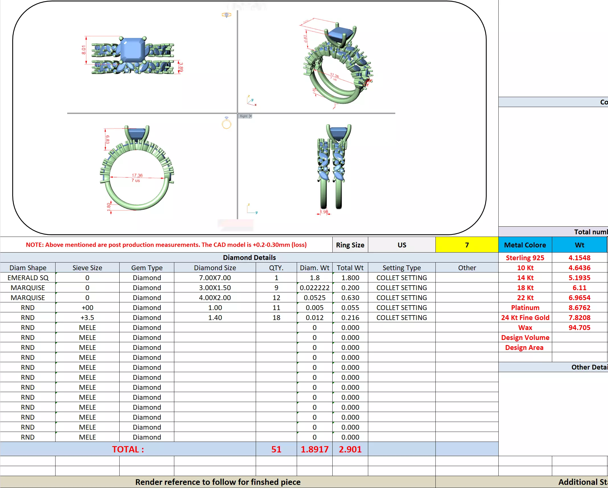 7mm Asscher Cut Diamond Wedding Ring Set 3DM STL Video 3D print model_16