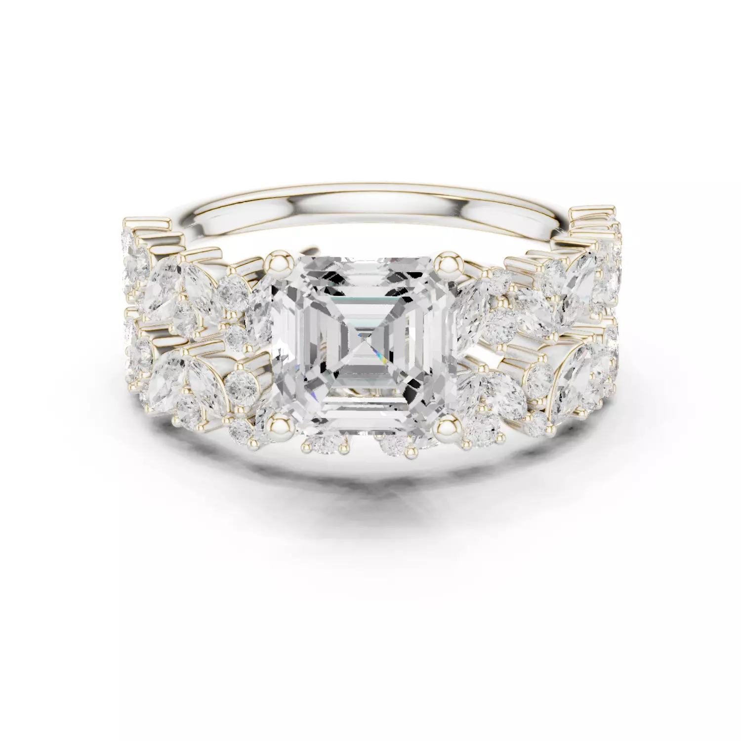 7mm Asscher Cut Diamond Wedding Ring Set 3DM STL Video 3D print model_14