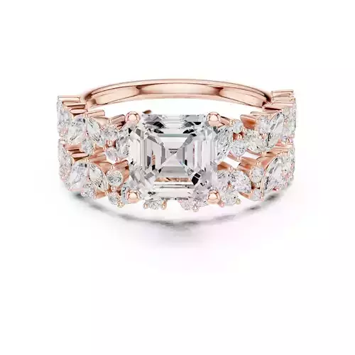 7mm Asscher Cut Diamond Wedding Ring Set 3DM STL Video 3D print model
