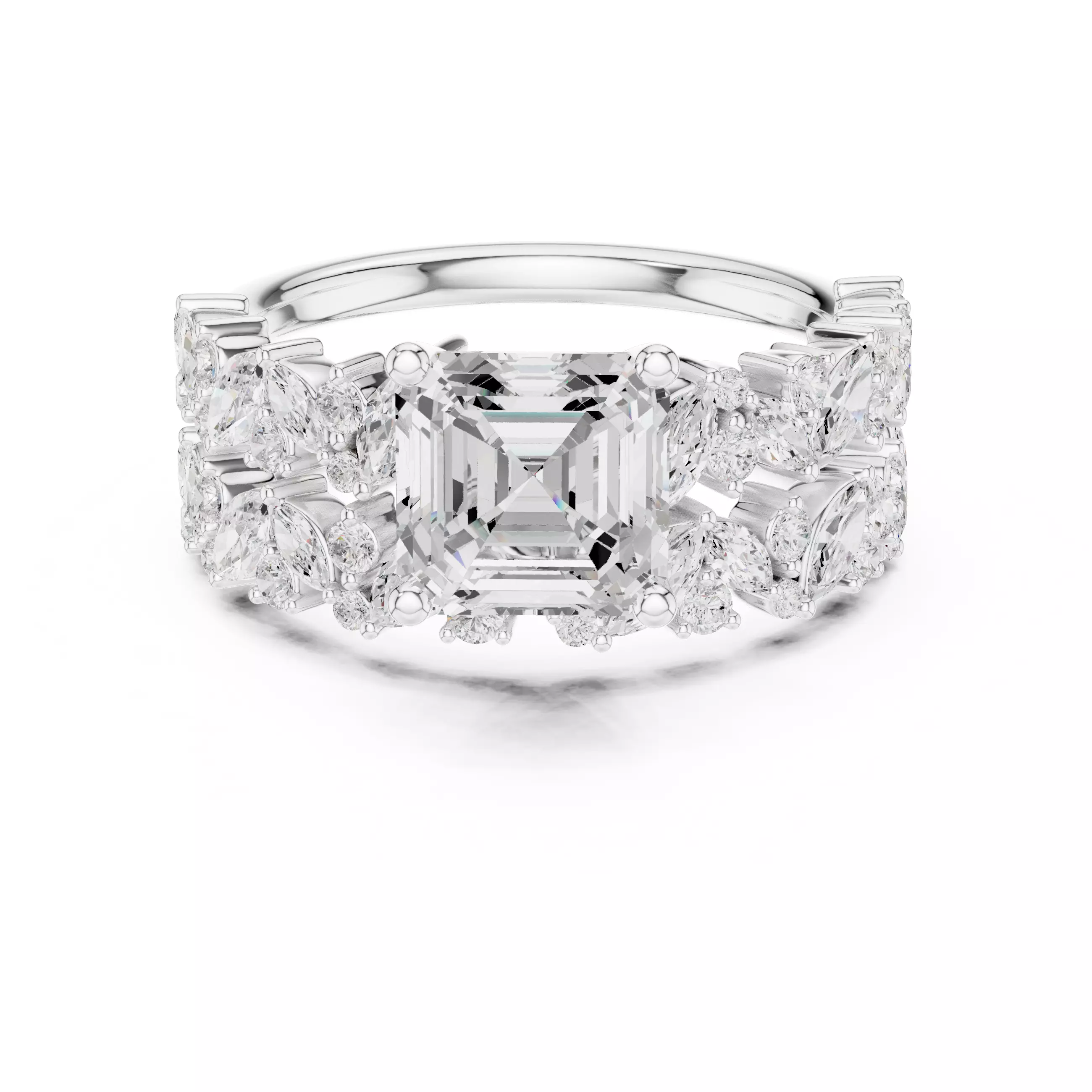 7mm Asscher Cut Diamond Wedding Ring Set 3DM STL Video 3D print model_2