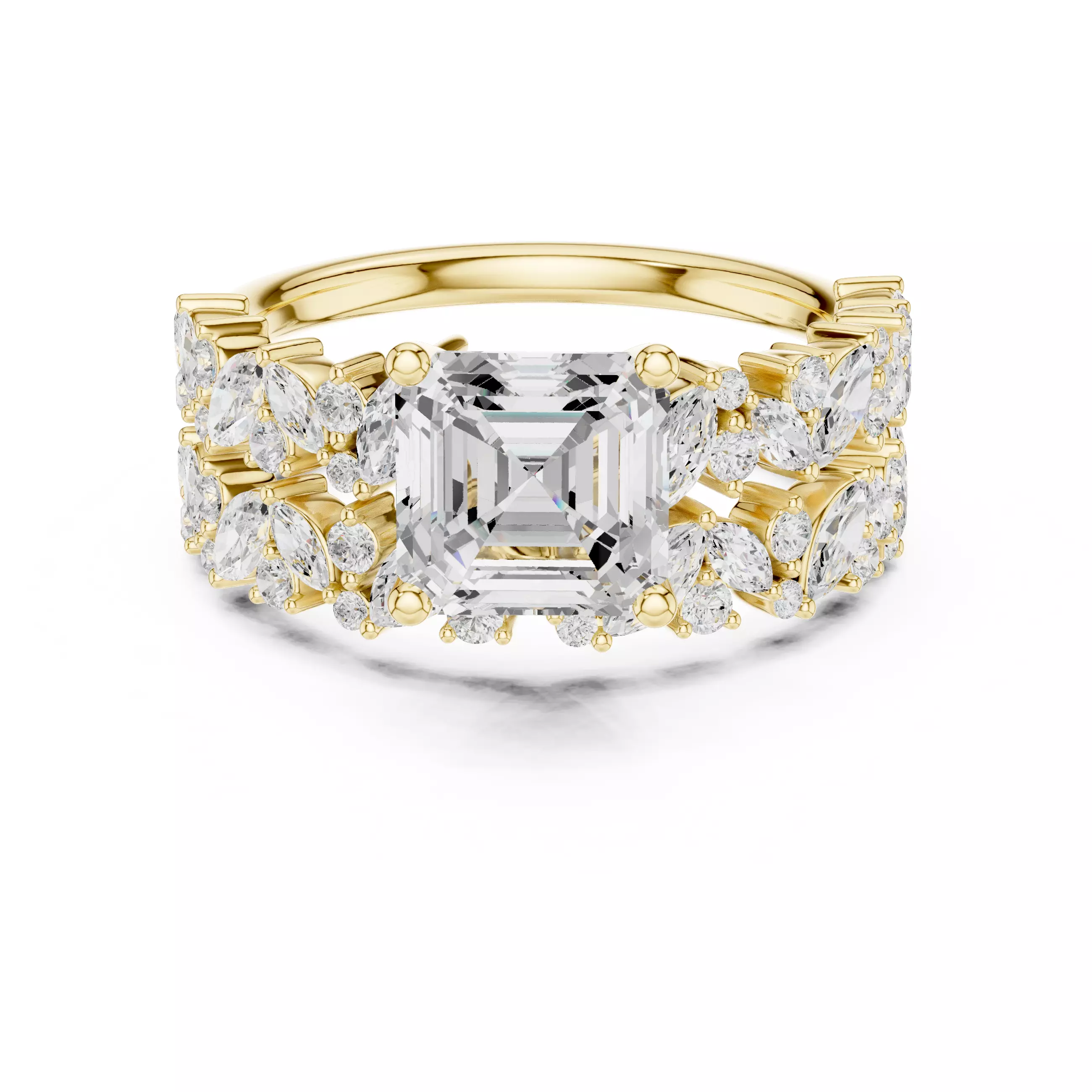 7mm Asscher Cut Diamond Wedding Ring Set 3DM STL Video 3D print model_1