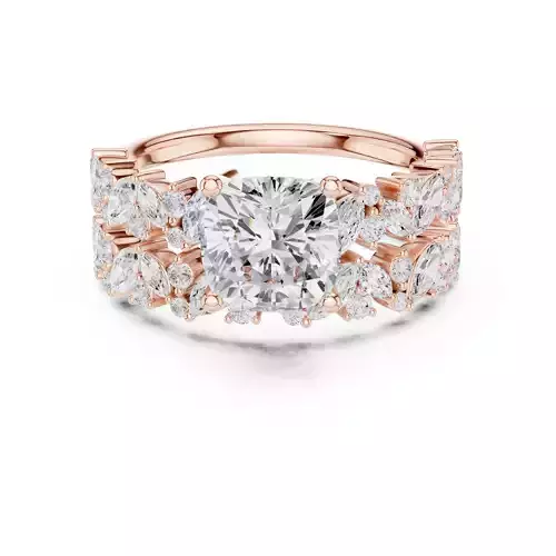 7mm Cushion Diamond Marquise Round Shank Ring Set 3DM STL Video