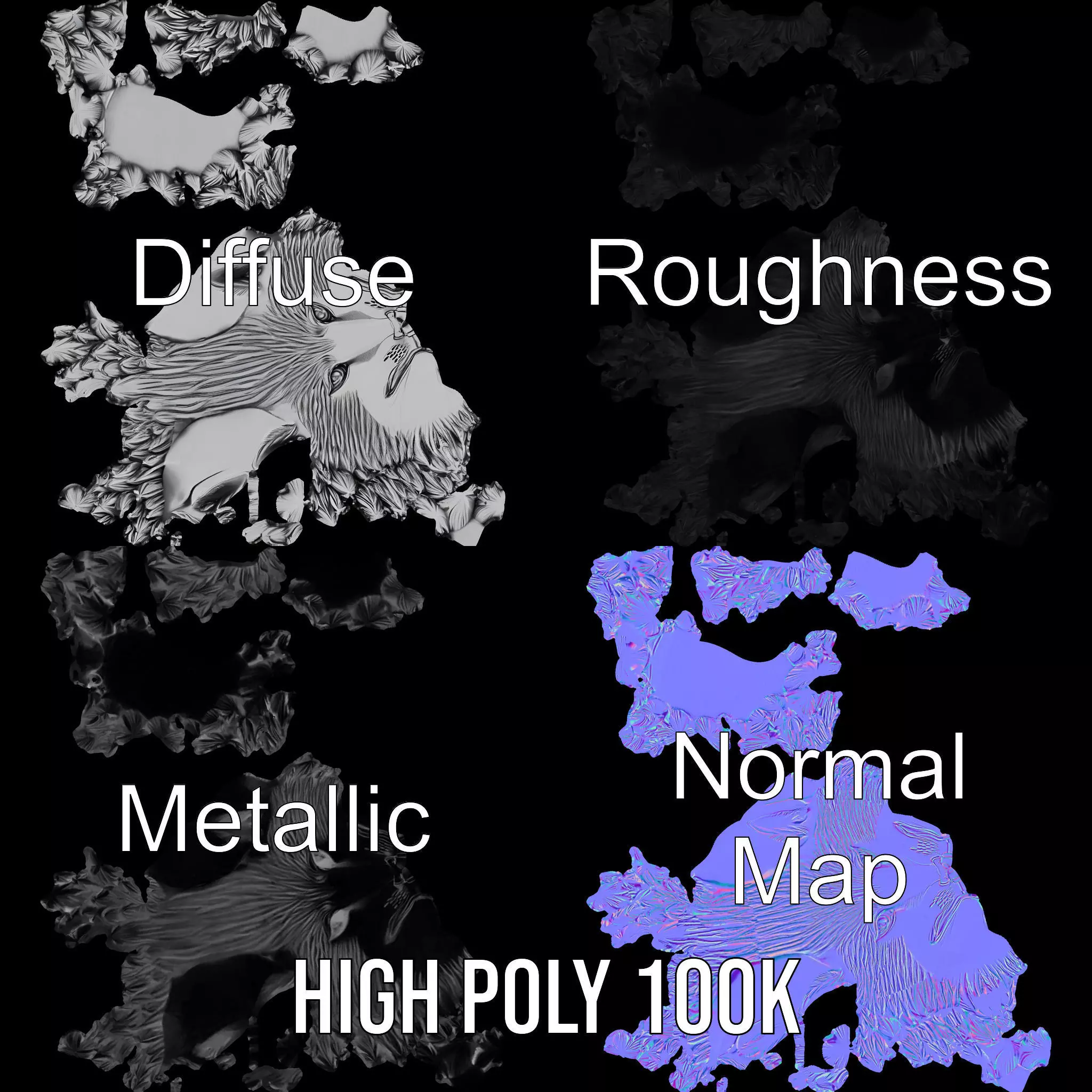 Silver Wolf Sculpture model pack Low-poly 3D model_3