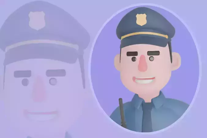 Stylized 3D Male Police Character - Officer Running with Radio 