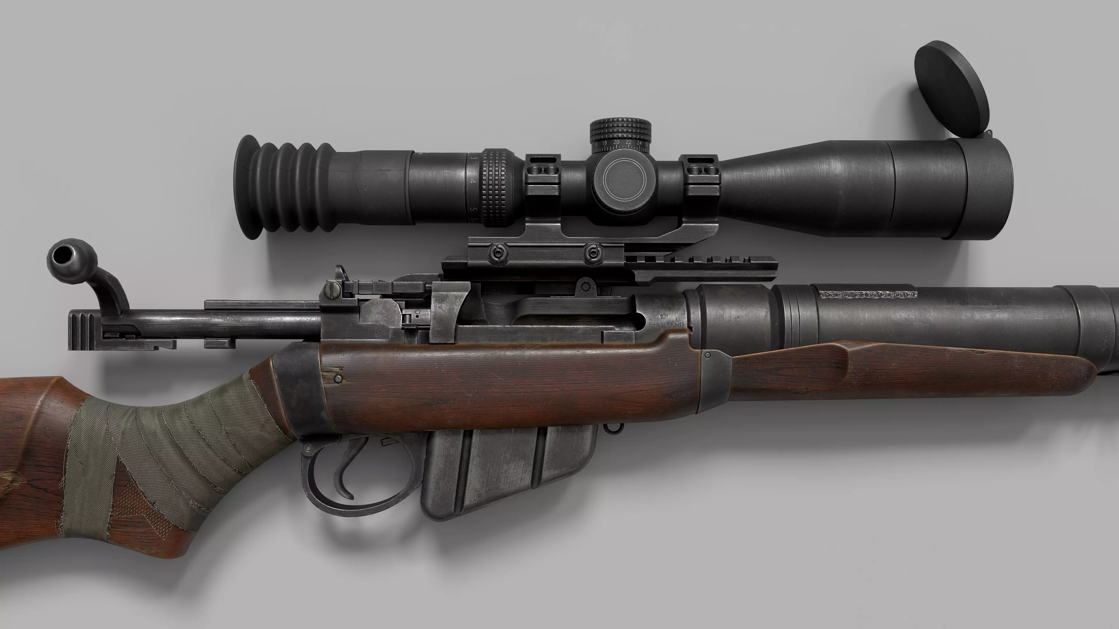 Lee-Enfield De Lisle rifle Low-poly 3D model_3