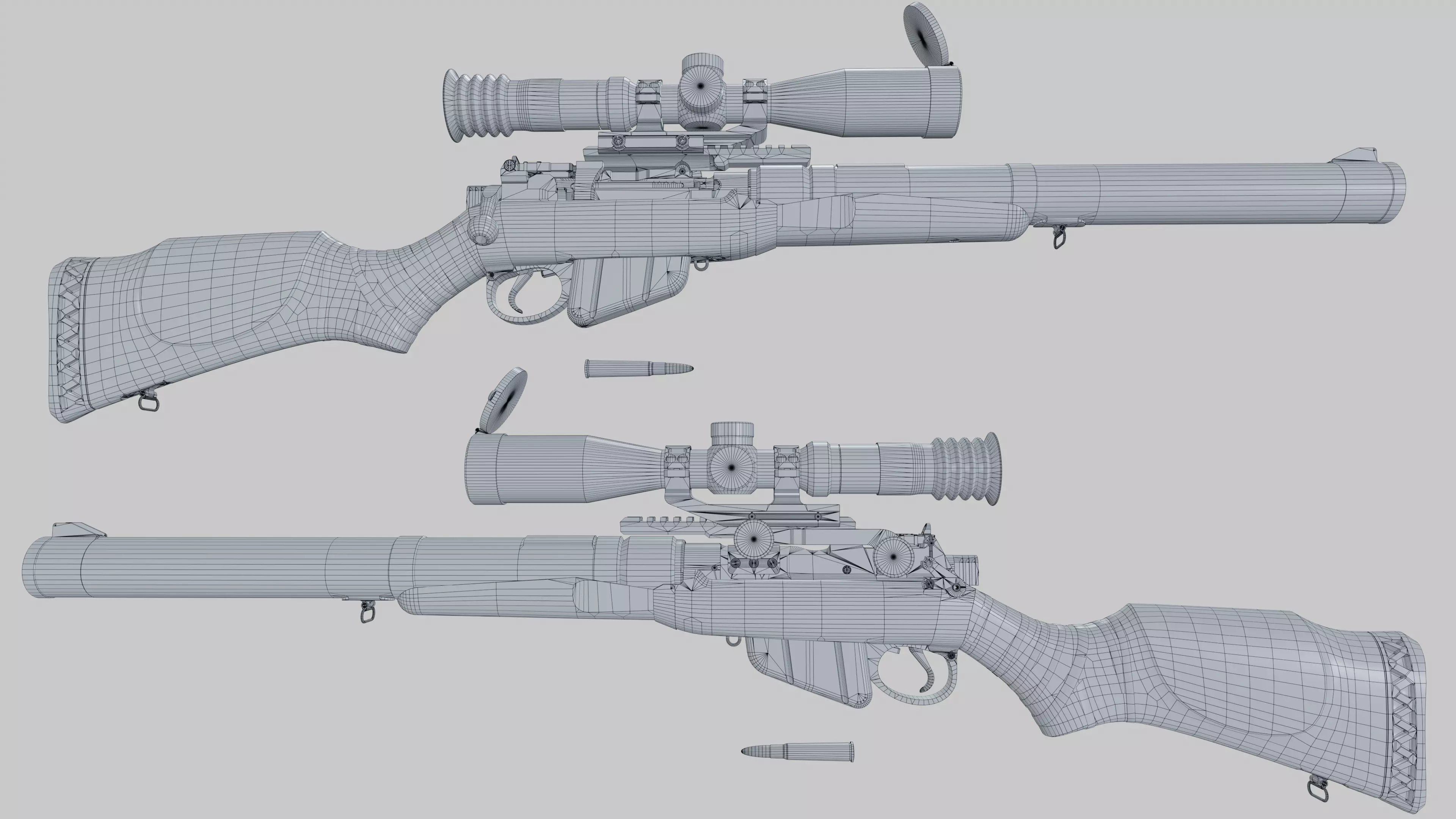 Lee-Enfield De Lisle rifle Low-poly 3D model_9