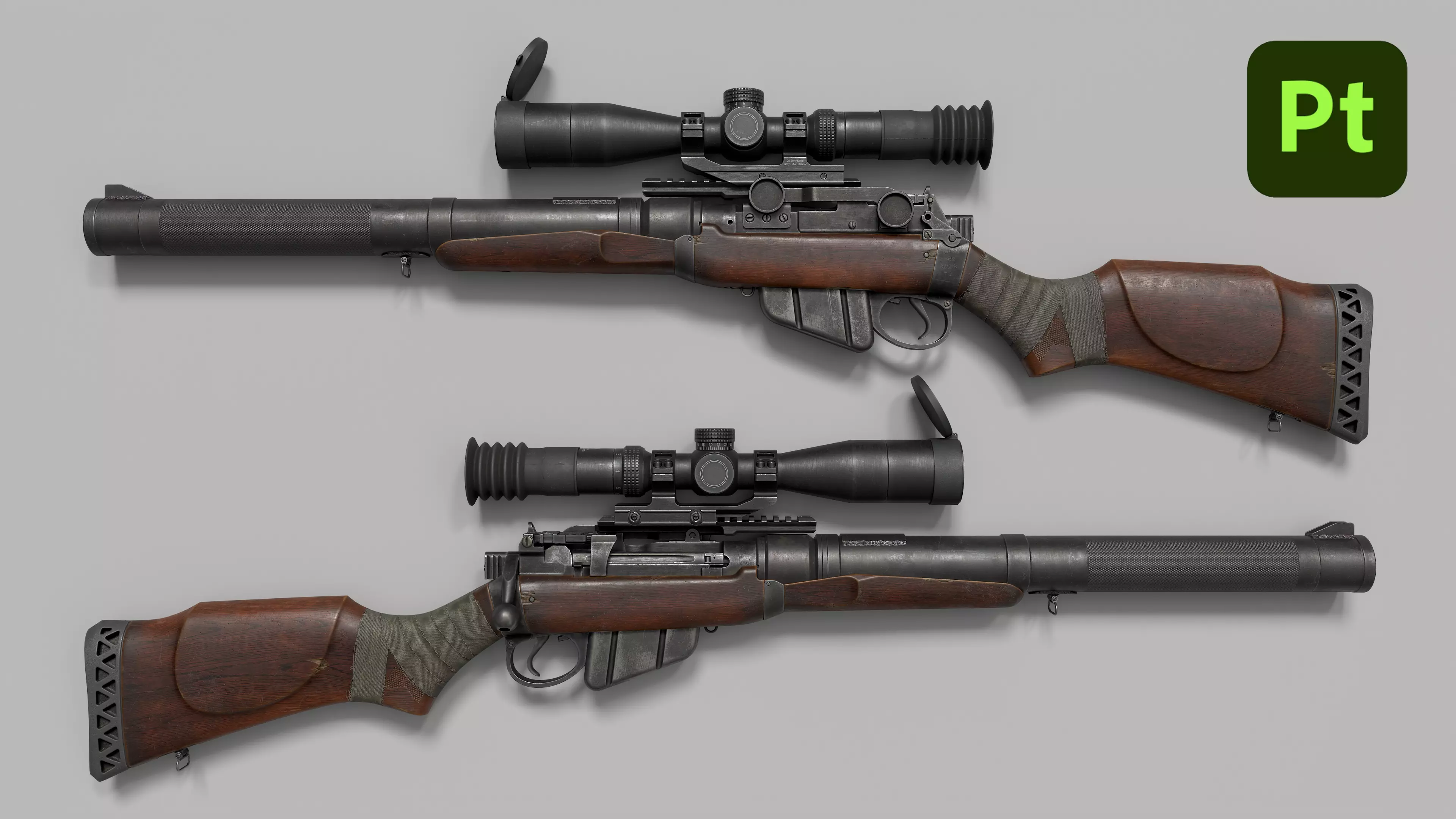 Lee-Enfield De Lisle rifle Low-poly 3D model_0