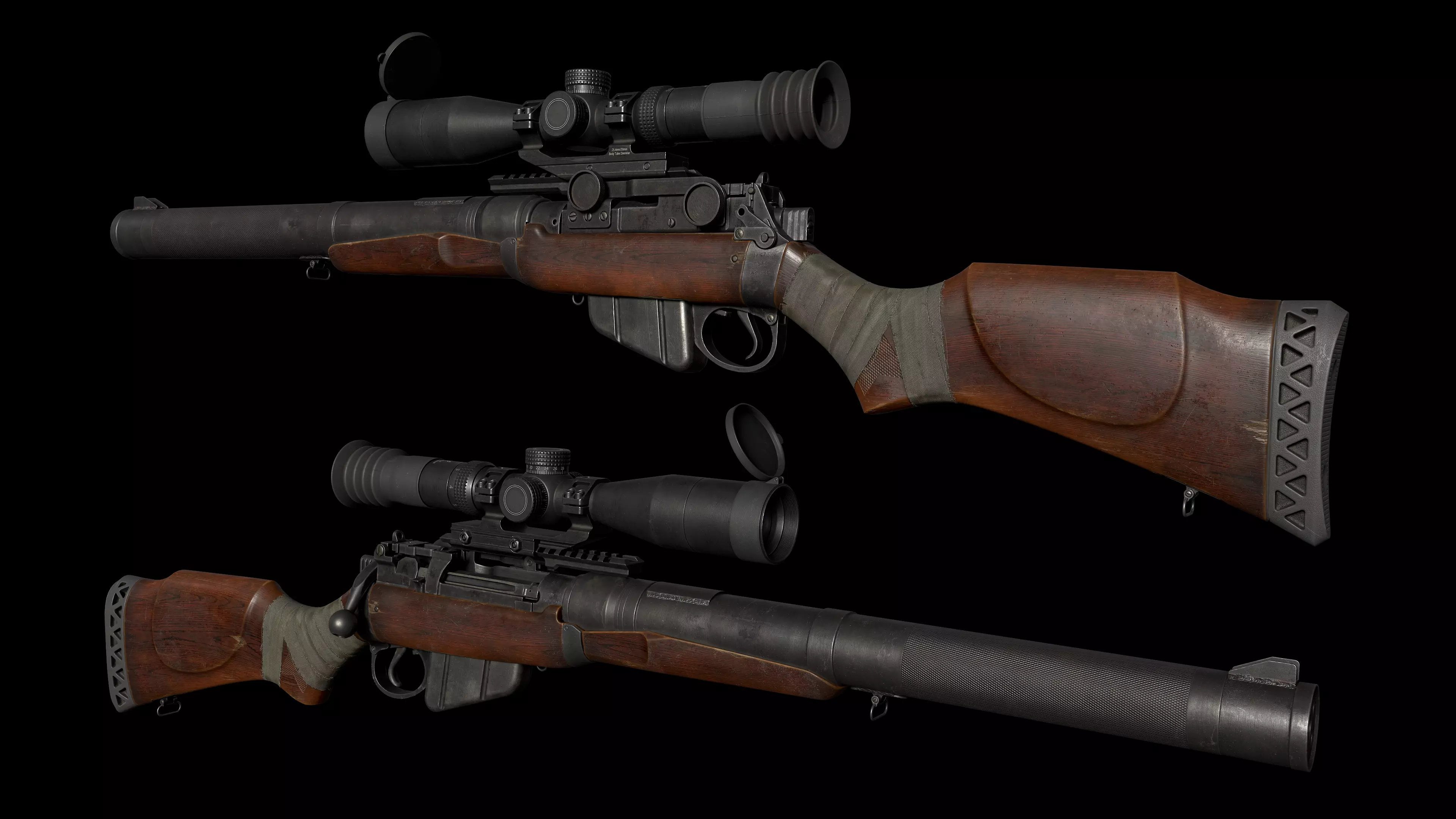 Lee-Enfield De Lisle rifle Low-poly 3D model_8
