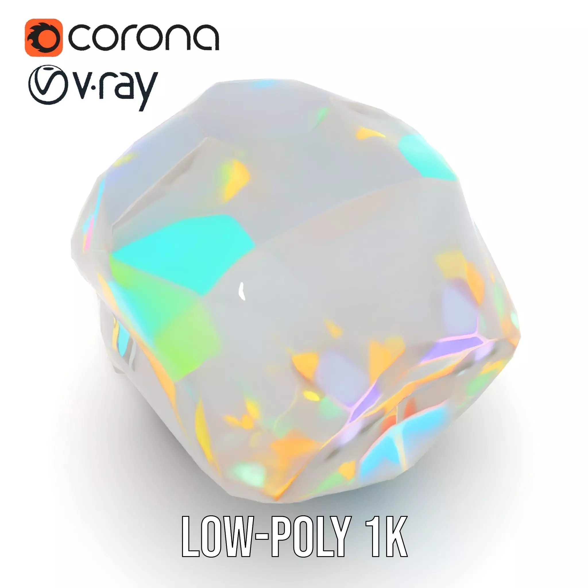 Iridescent Diamond Gem model pack Low-poly 3D model_10