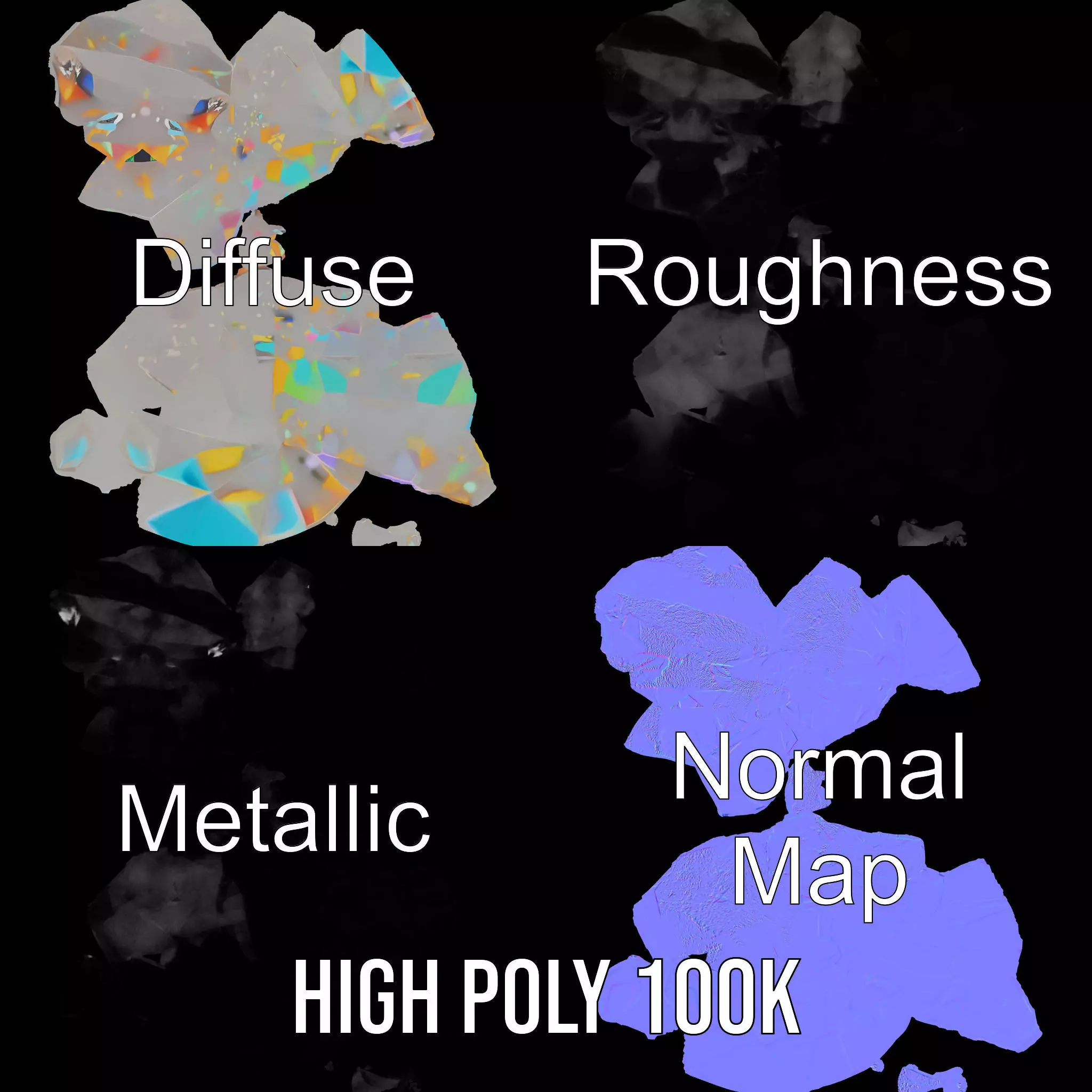 Iridescent Diamond Gem model pack Low-poly 3D model_4