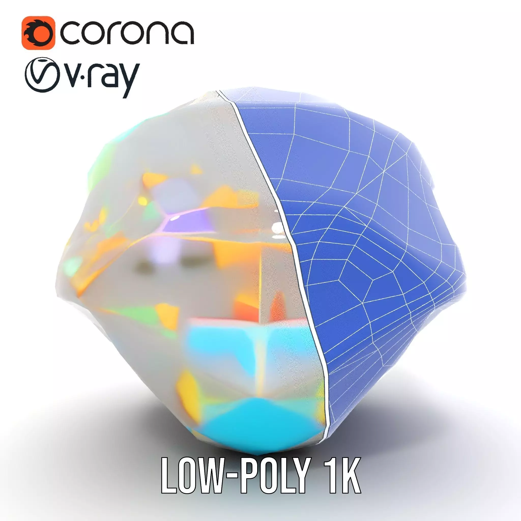 Iridescent Diamond Gem model pack Low-poly 3D model_25