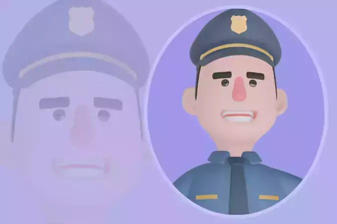 Stylized 3D Male Police Character - Cartoon Officer Warning Pose