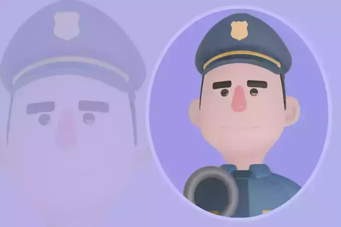 Stylized 3D Male Police Character - Cartoon Officer Investigator