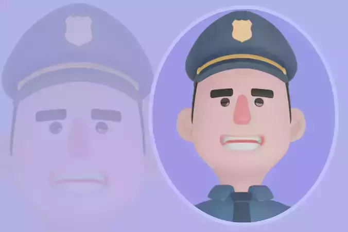 Stylized 3D Male Police Character - Cartoon Officer Thumbs Up