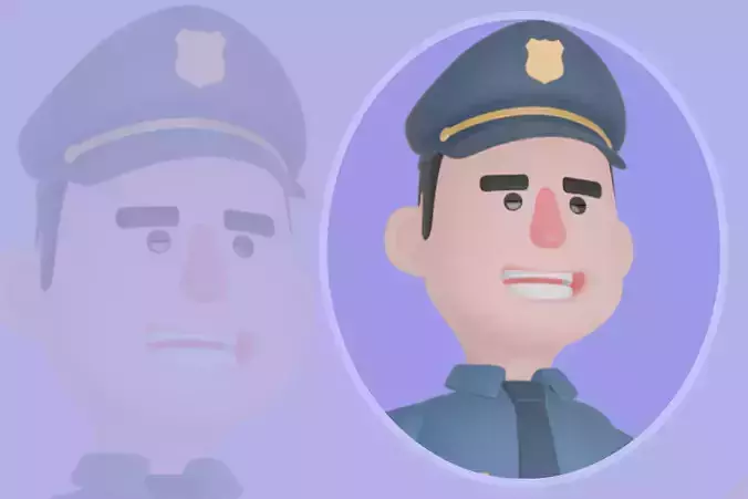 Stylized 3D Male Police Character - Cartoon Officer Thumbs Up 