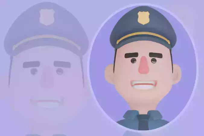 Stylized 3D Male Police Character - Cartoon Officer Victory Pose