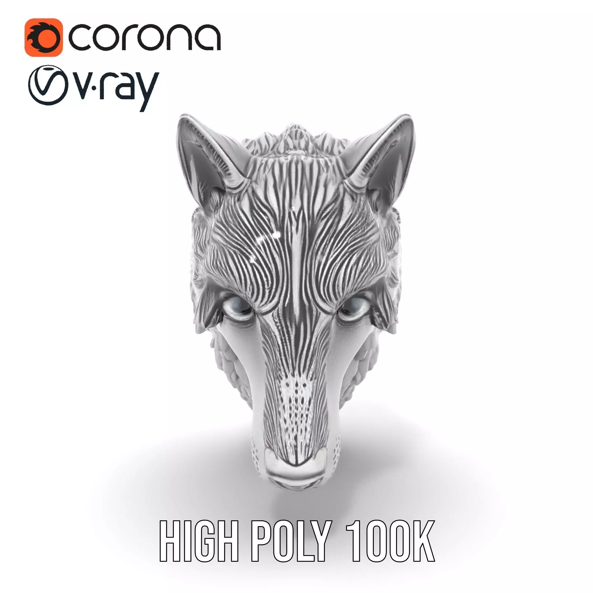 Silver Wolf Head model pack Low-poly 3D model_27
