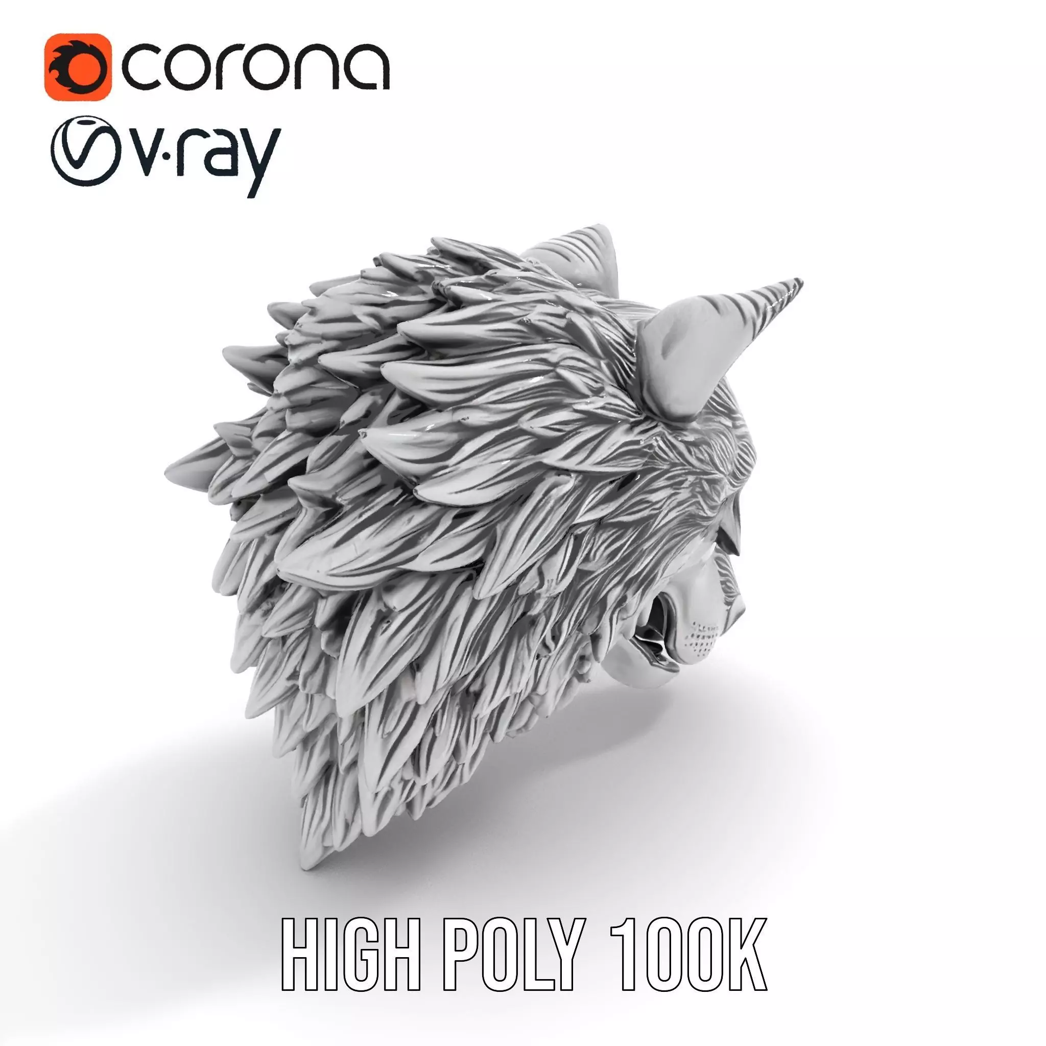 Silver Wolf Head model pack Low-poly 3D model_12